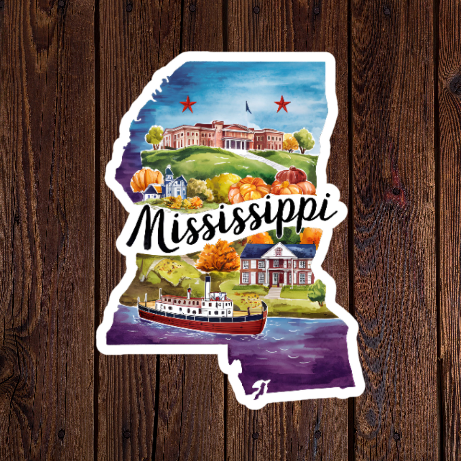 Mississippi Sticker Vinyl Decal Riverboat Southern Homes Fall Scenic