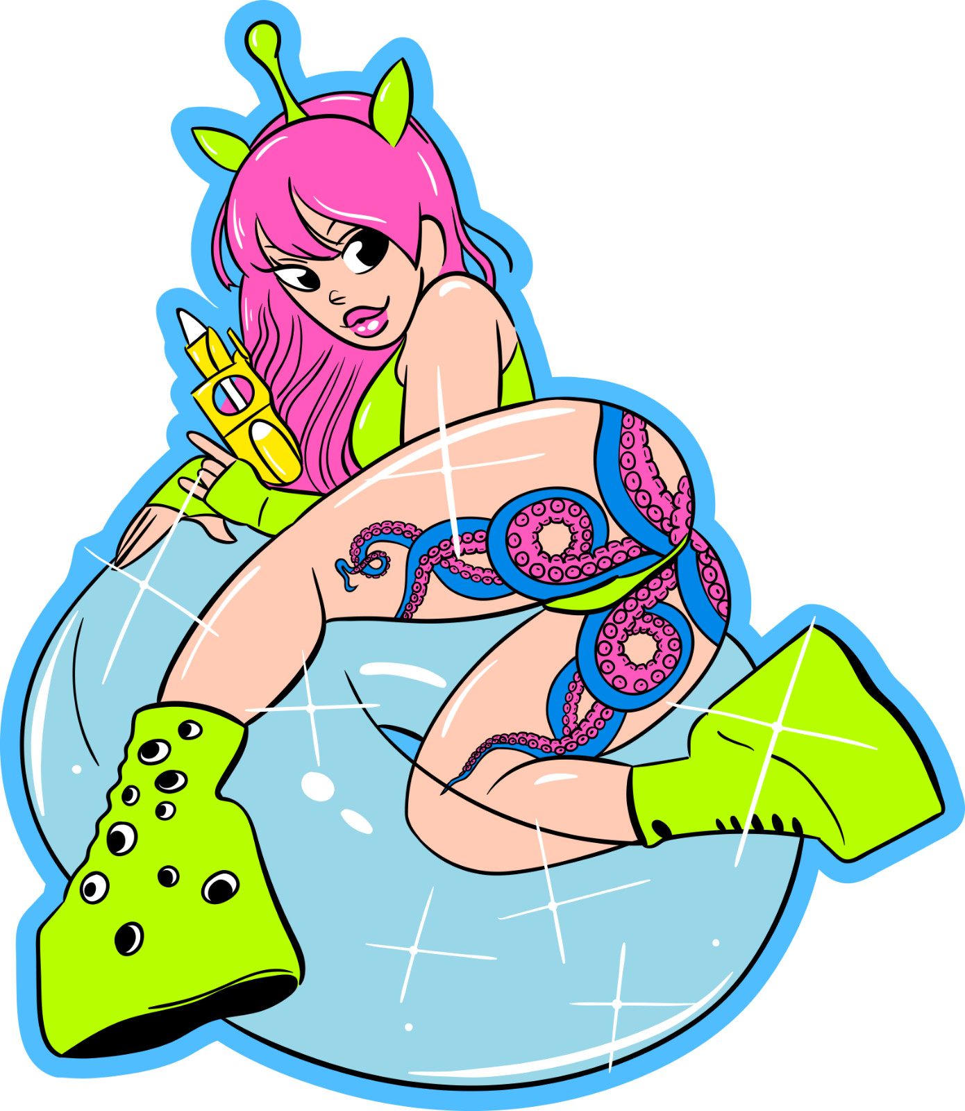 ALIEN OCTOBOOTY VINYL STICKER / QUANTITY 6 / SIZE 3.5" x 4" + FREE SHIPPING