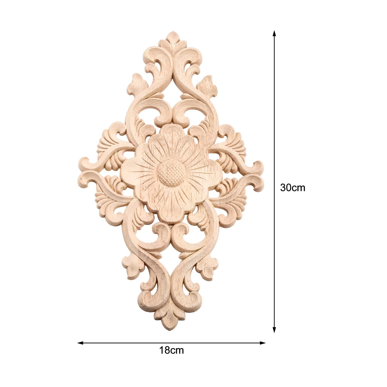 Wood Carved Appliques, 2Pcs Wooden Decorative Onlays, Unpainted Furniture Cen…