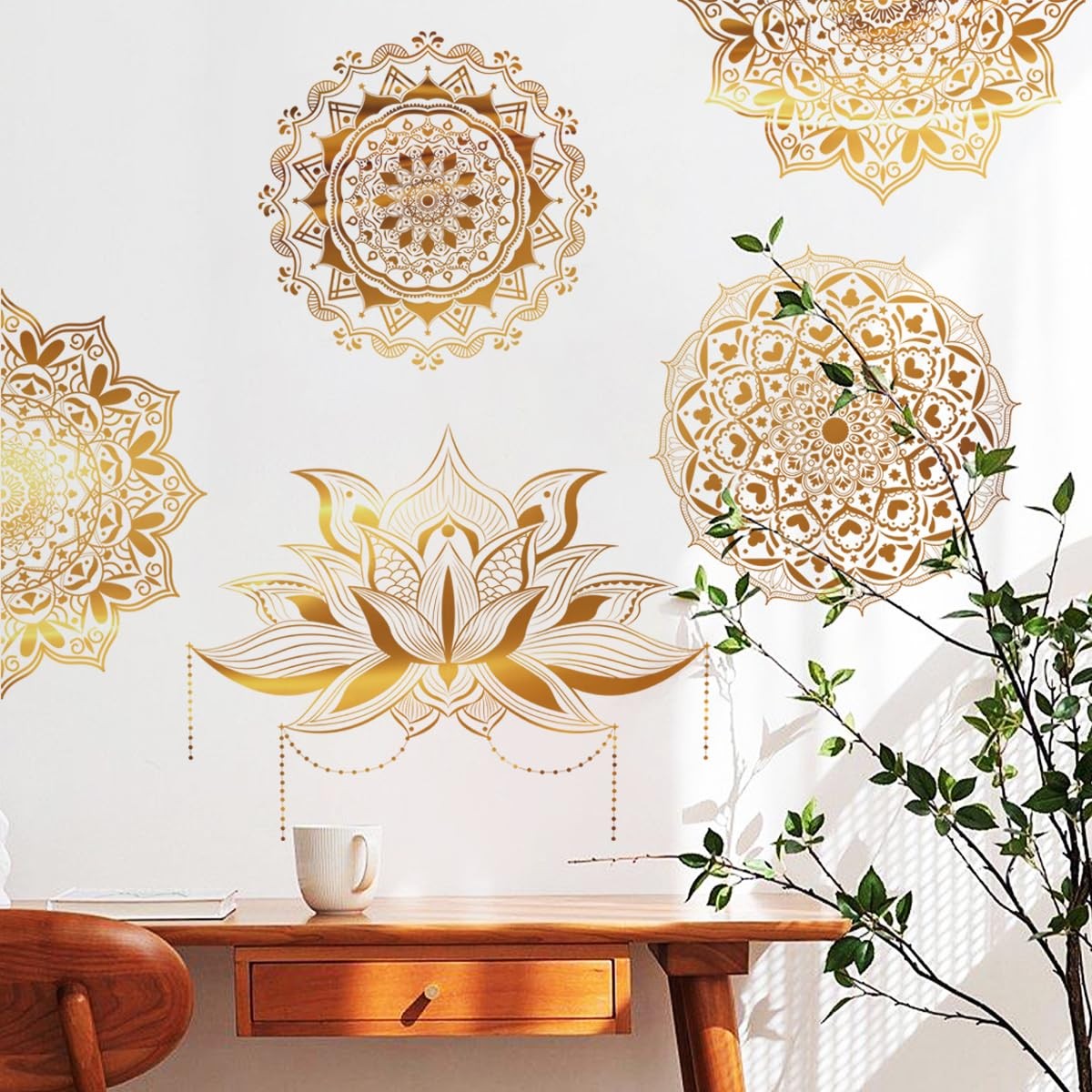 Mandala Wall Stickers Boho Large Gold Lotus Floral Wall Decal Peel and Stick …