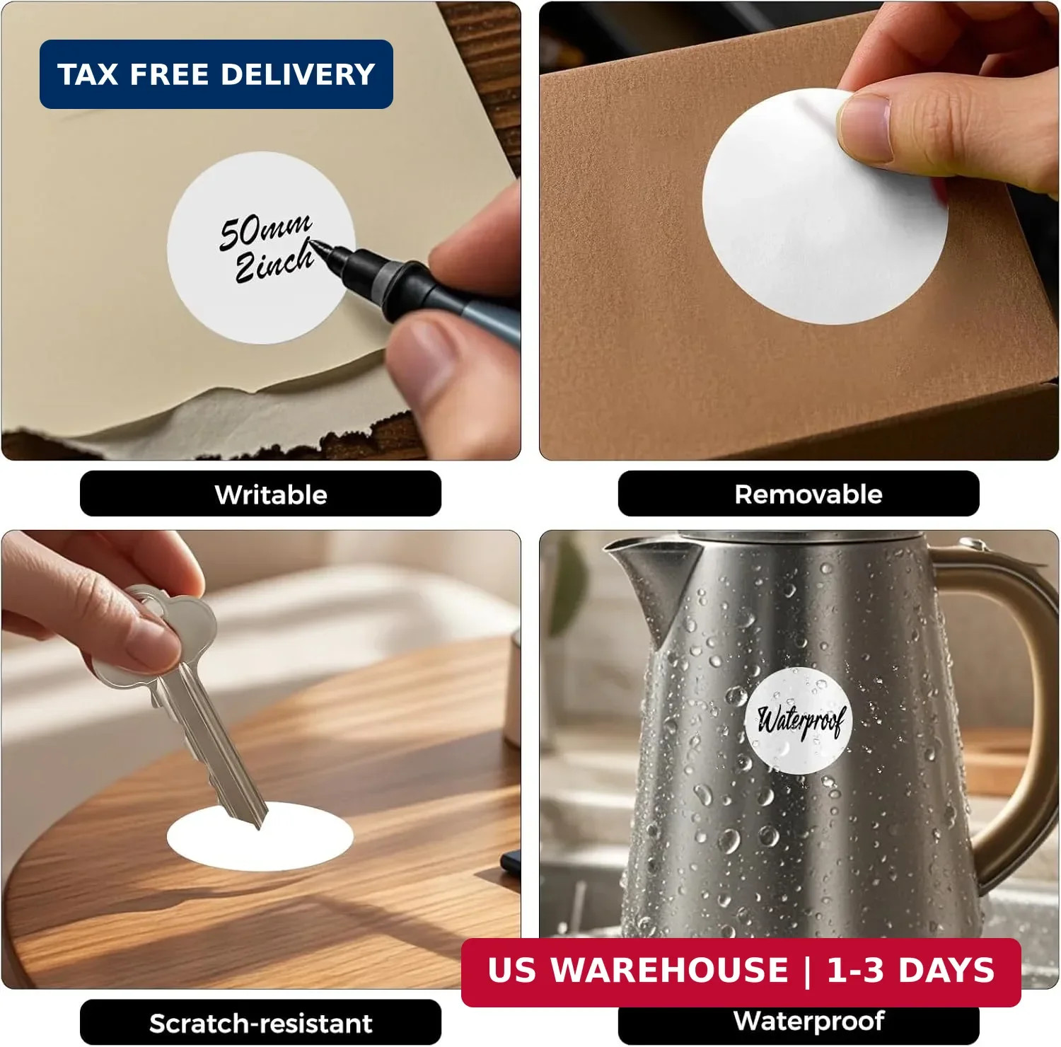 500 PCS White Dots Stickers 2 Inch Vinyl Color Coding Round Sticker Removable Wr