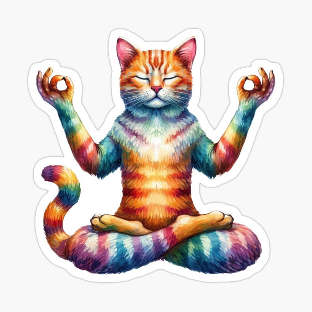 Rainbow Yogi Cat Sticker by C Autumn Trapp Original Art 3" x 3"