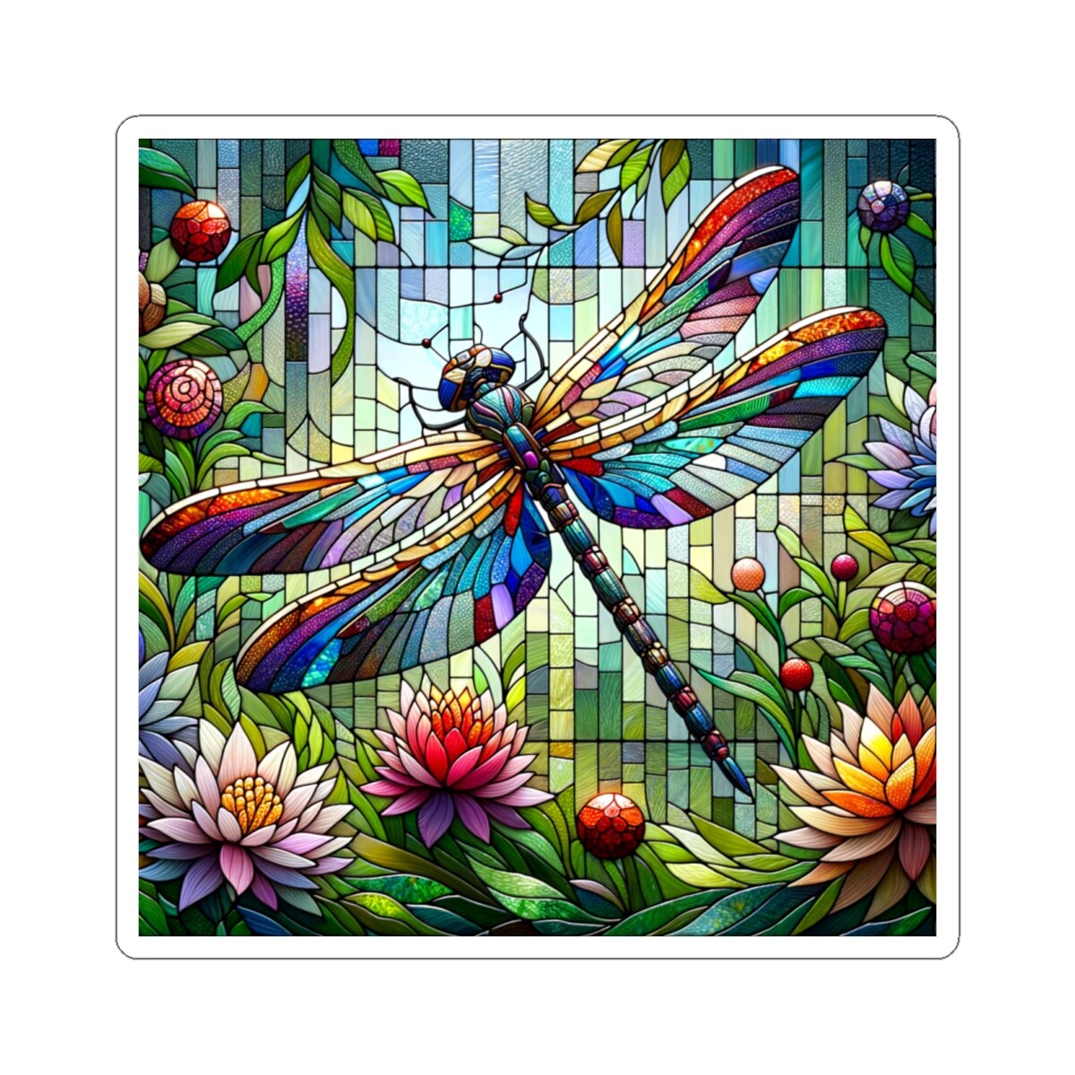 Sticker Stained Glass Dragonfly Garden 2×2 3×3 4×4 6×6
