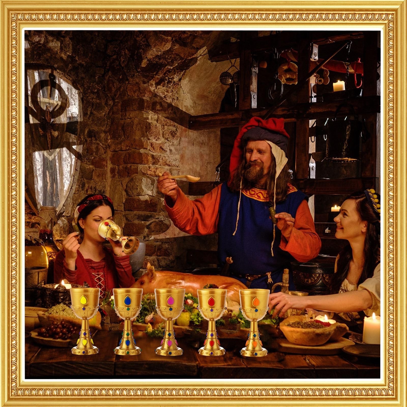 12 Pcs Medieval Molded Crown Goblets 8 oz Colorful Jeweled Goblet Vintage Pla…