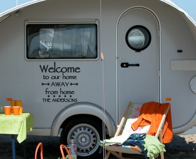 Personalized WELCOME TO OUR HOME AWAY RV Camper Trailer Camp Vinyl Decal Sign