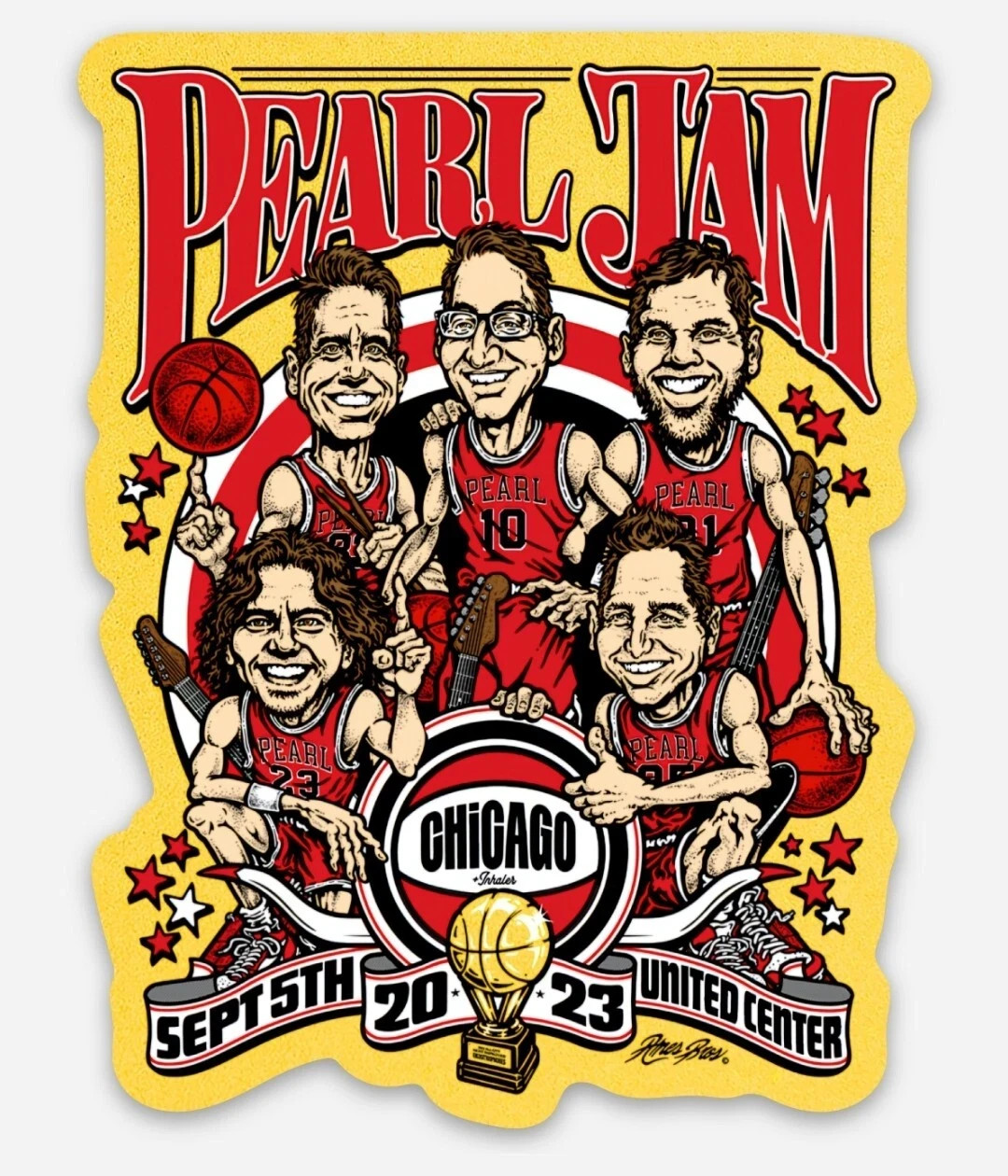 Pearl Jam Die-Cut Vinyl Sticker Chicago 2023 Bulls Custom Poster Art 2.5"x3.5"
