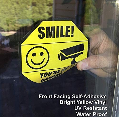 4 Pack Smile You Are On Camera Security Stickers UV Resistant Vinyl Decals