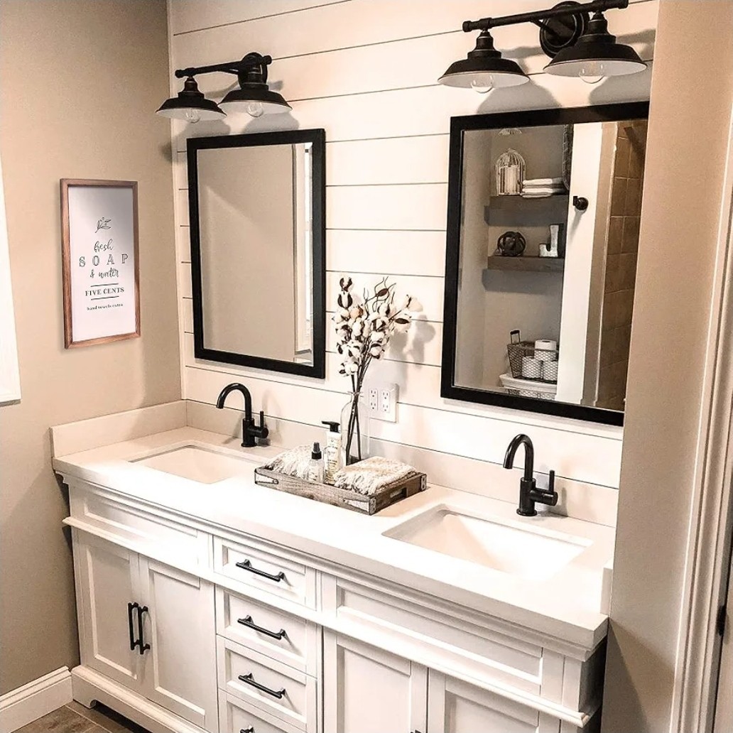 House Bathroom Decor – Modern Rustic Wall Art 8 x 17" – Fresh Soap and Water
