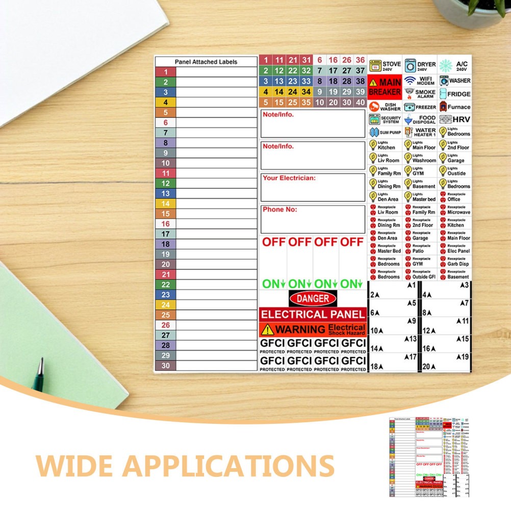 2 Sheet Electrical Box Label Panel Labels Sticker Labeling Breaker Stickers