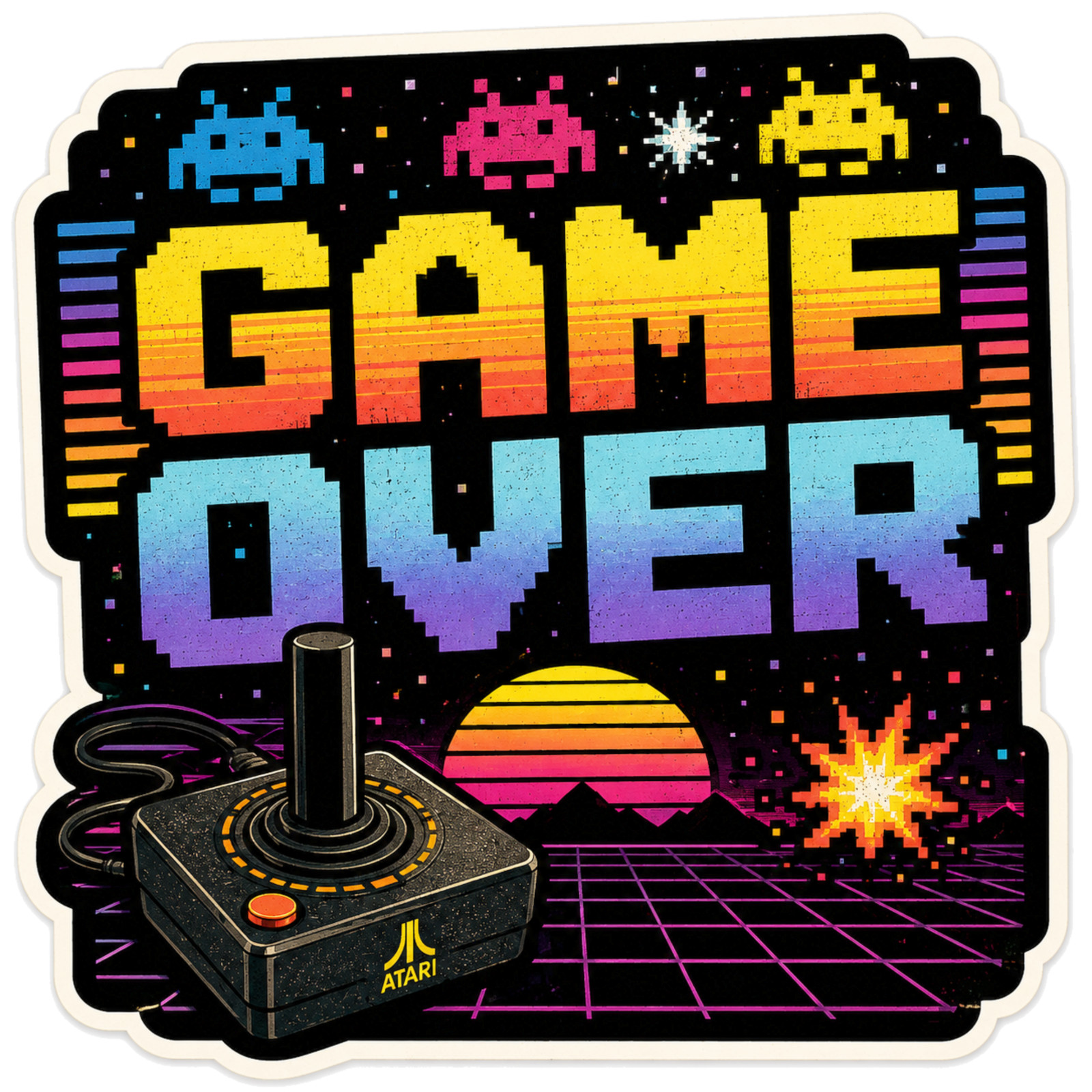 Game Over Retro Atari Joystick Sticker 80s Arcade Gamer Vinyl Decal