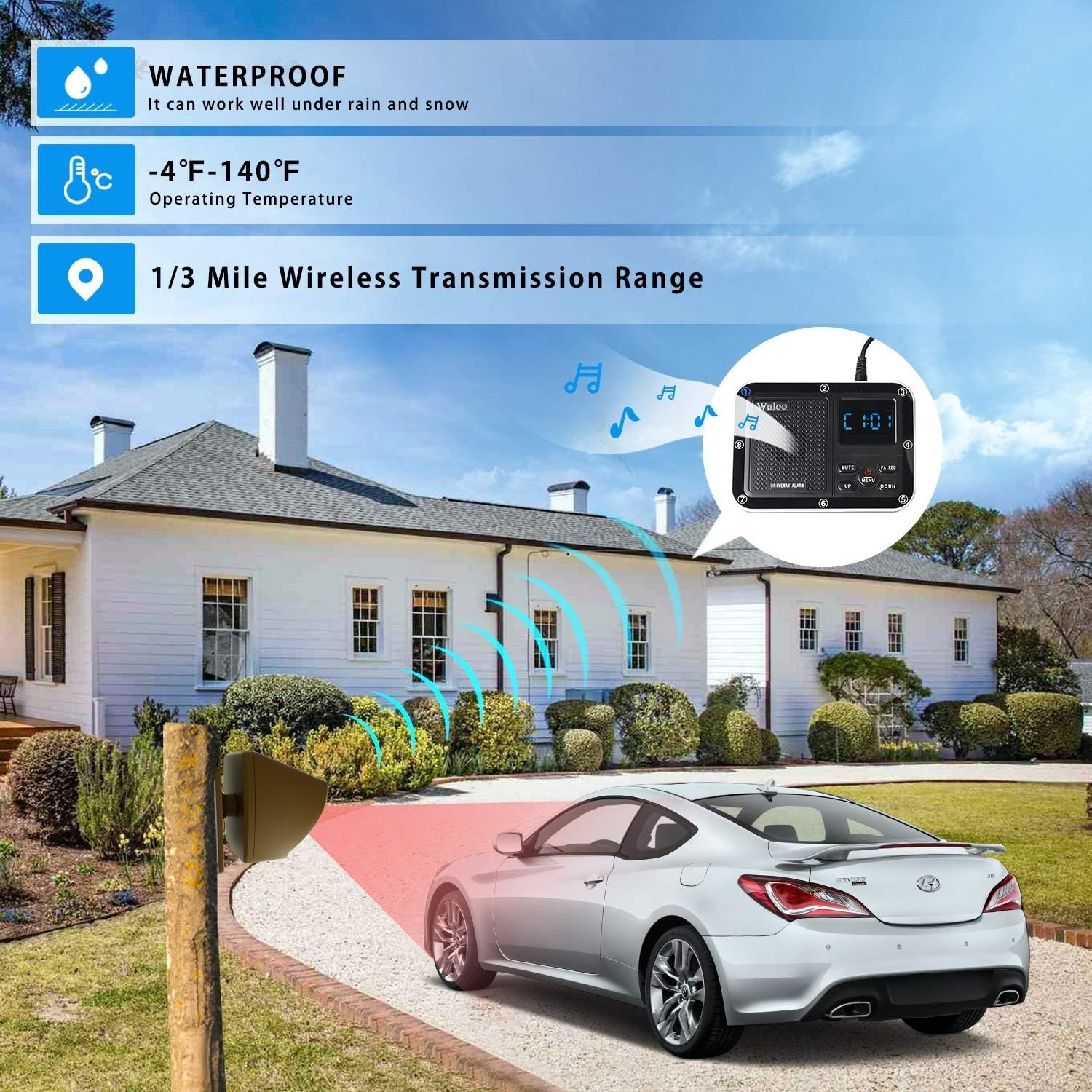 Solar Driveway Alarm Wireless outside 1800Ft Range, Outdoor Motion Sensor & Dete