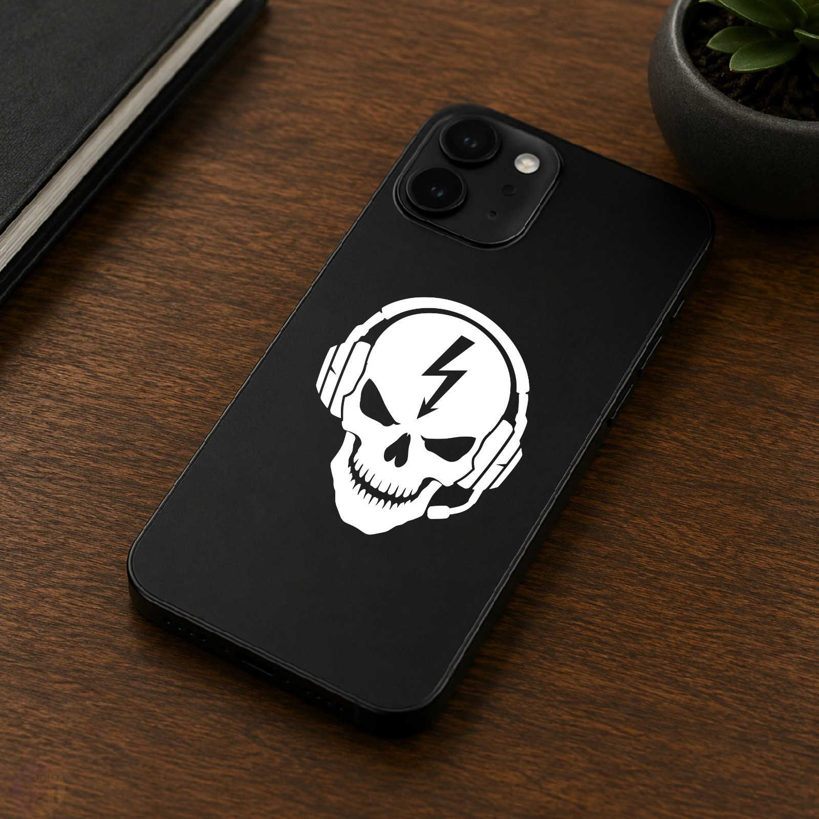 Skull Headset Gamer Emblem Video games electrical bolt car truck window laptop