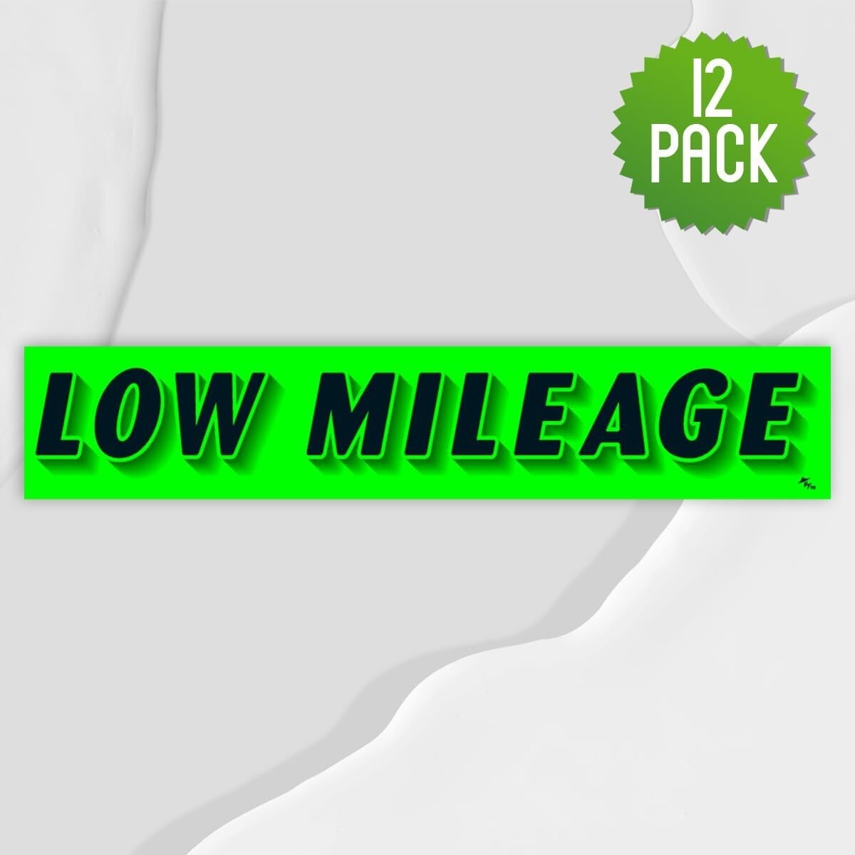 Versa Tags 12Pack of LOW MILEAGE Stickers Car Lot Windshield Slogan Decals