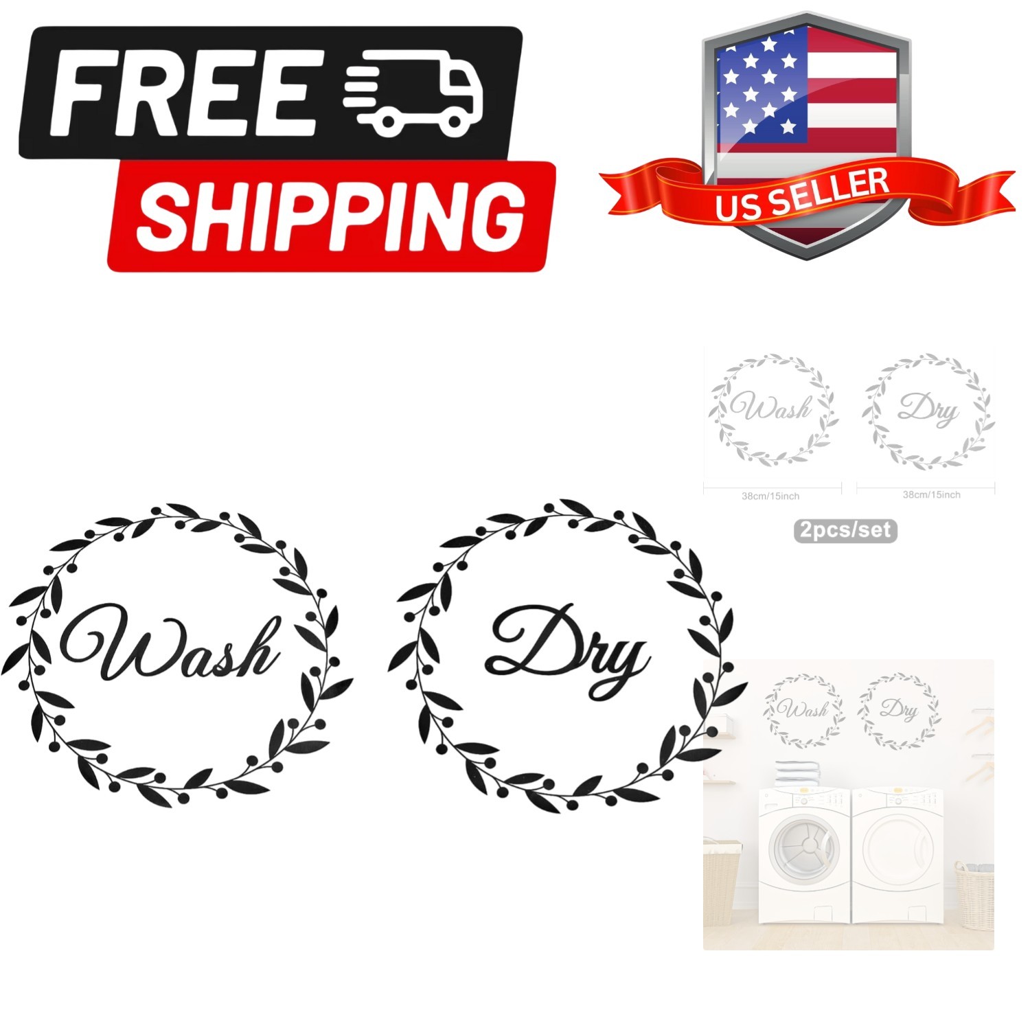 Laundry Room Decals Washer and Dryer Decals Wash Dry Wall Stickers Decor Viny…