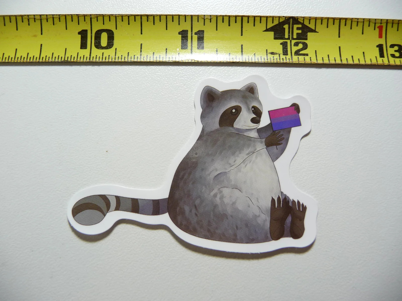RACCOON WAVING FLAG SMALL STICKER DECAL WILD ANIMAL PET BANDIT MASKED