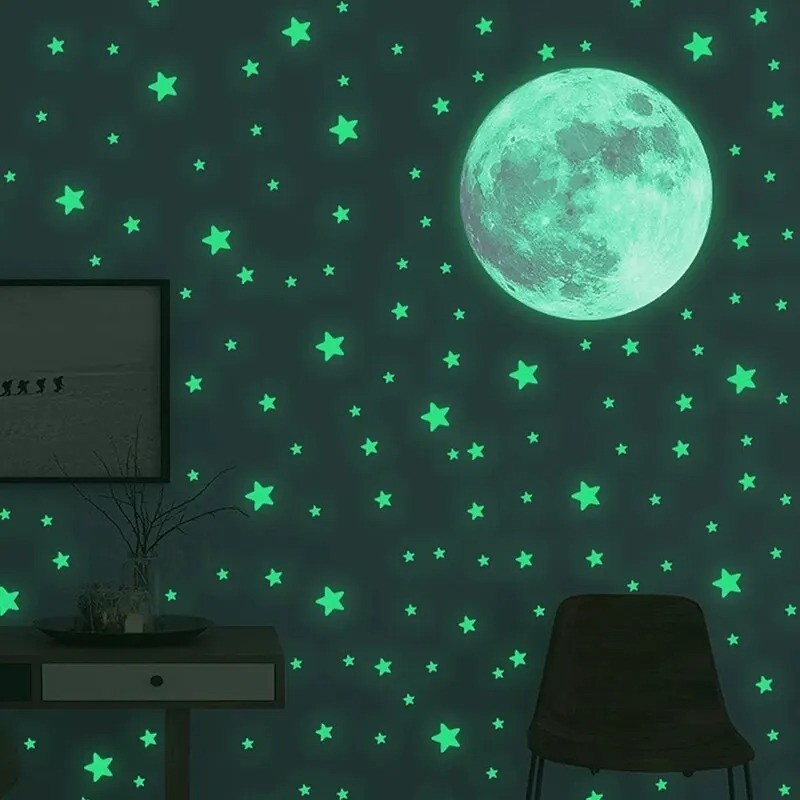 103PCS Glow in the Dark Moon Stars Wall Stickers Kids Bedroom Ceiling