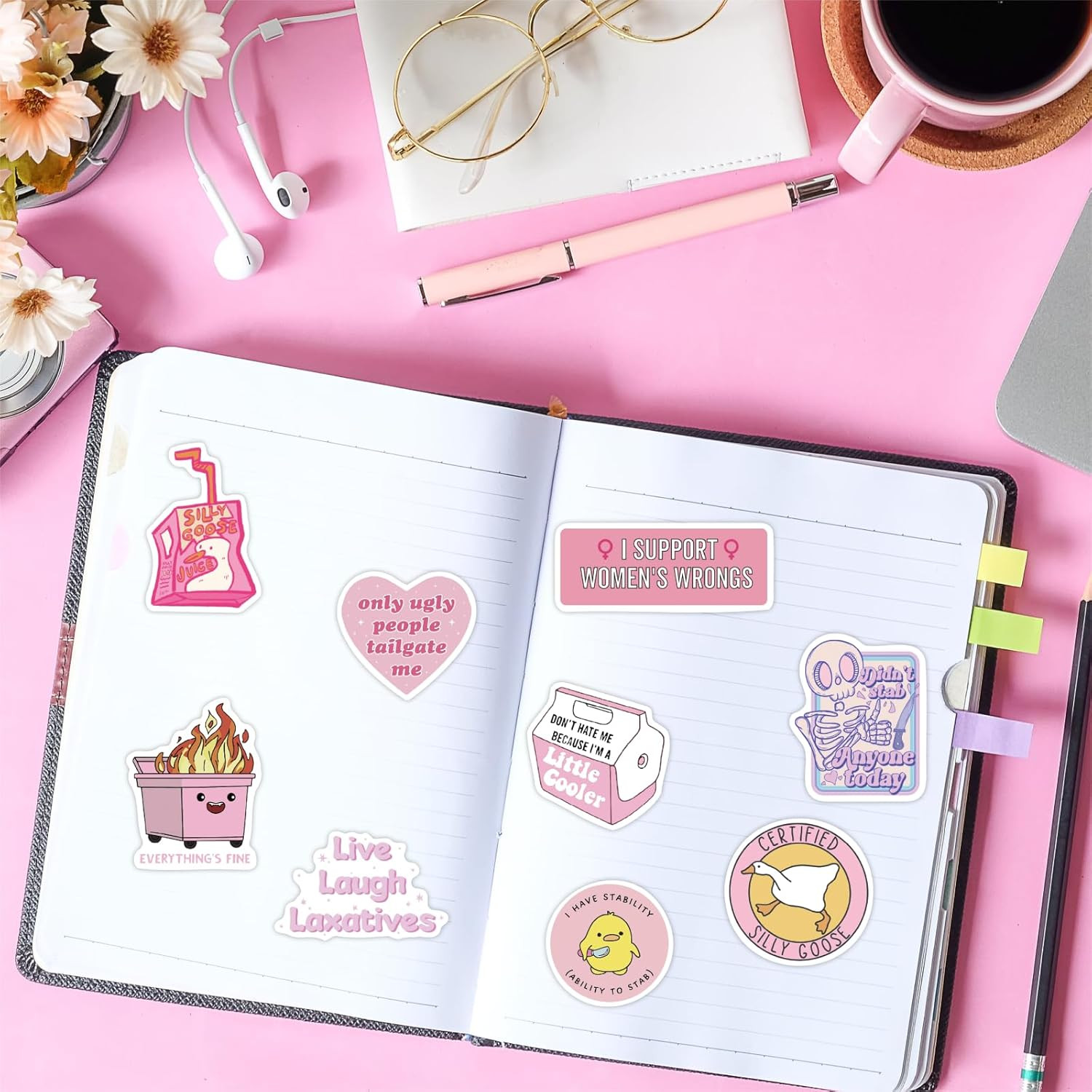 50 PCS Pink Funny Stickers for Adult,Pink Meme Stickers for Women,Waterproof Coo