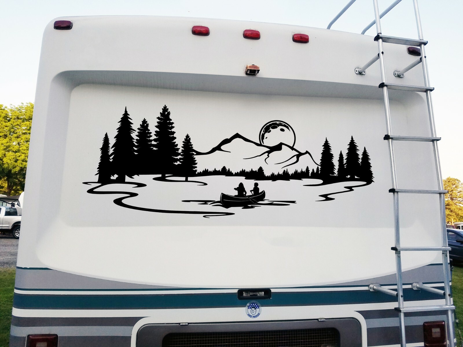 Moon Lake Mountain Canoe Scene Vinyl Decal – RV Graphics Camping Die Cut Sticker
