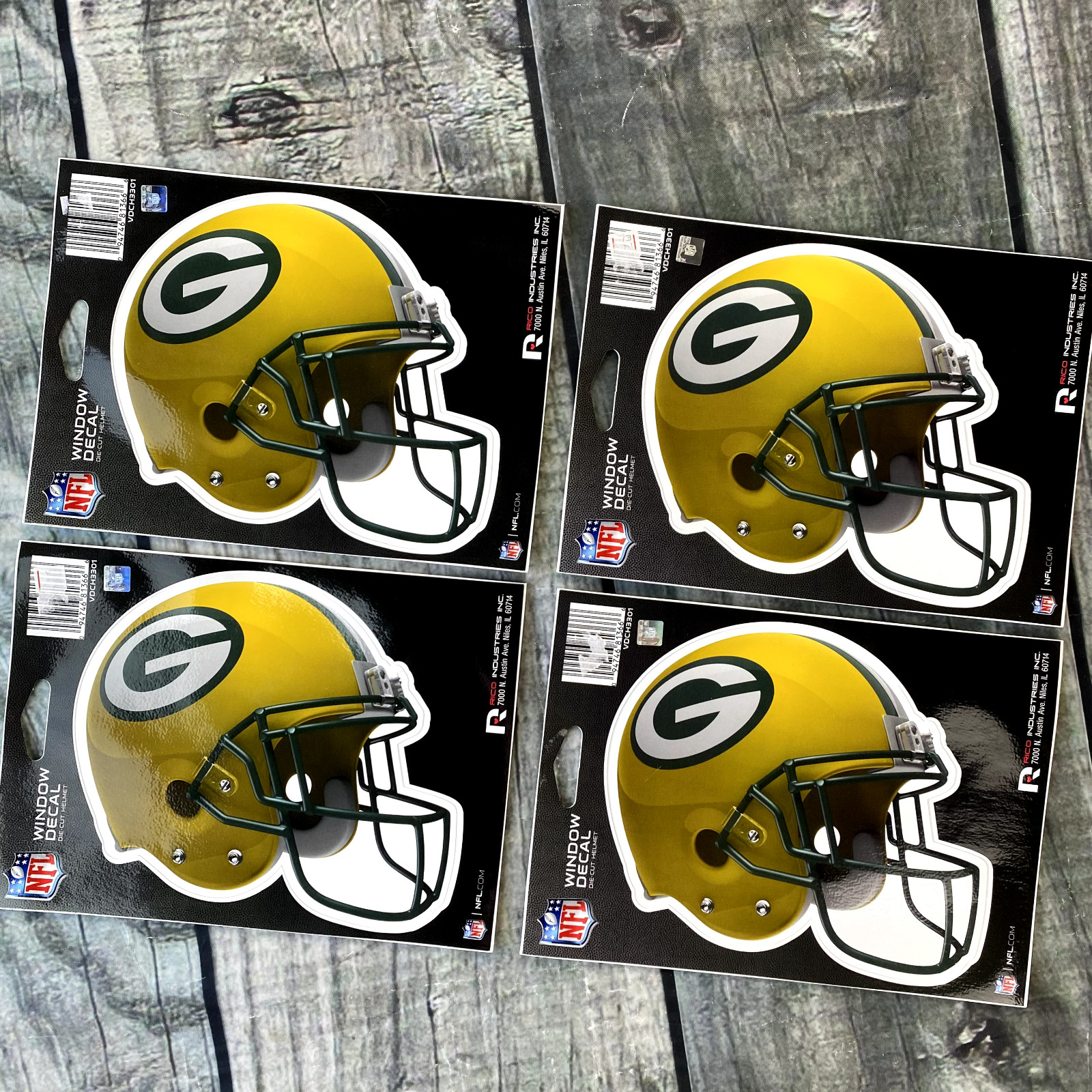 LOT 4 Green Bay Packers Window Car Cling Decal Helmet Decal Green Yellow 5.5in