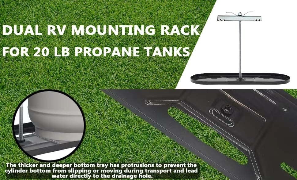 RV Dual Propane Tank Cylinder Rack for Camper and Travel Trailer for 20Lb Tanks,