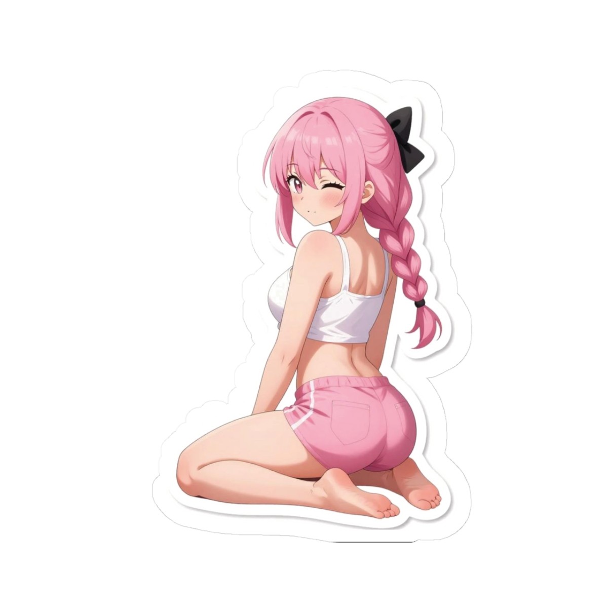 Pink Braided Anime Girl Sticker | Kiss-Cut Sticker