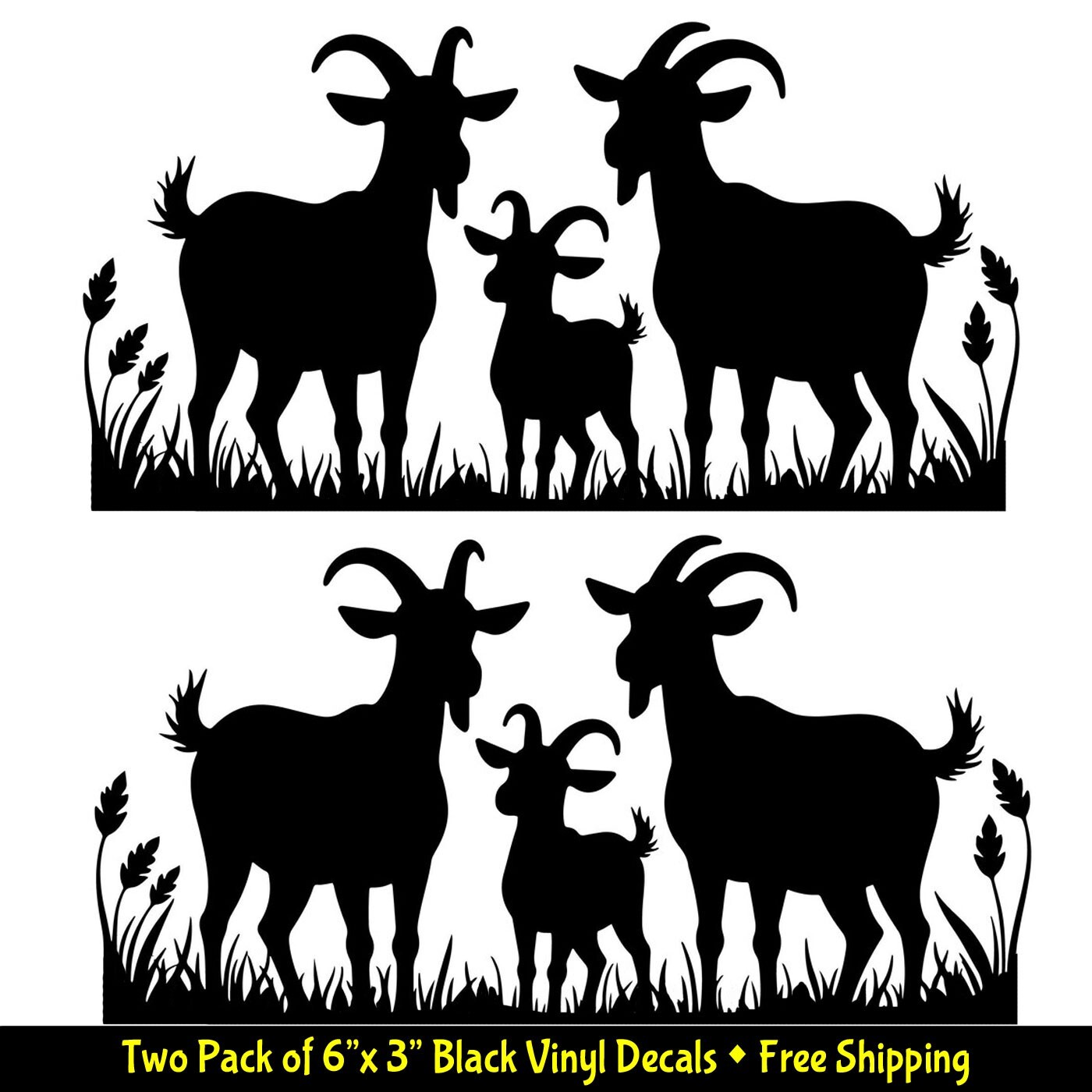 Goat Family 2 Pk 6" x 3" Black Vinyl Decals Car Truck Windows Any Flat Surface