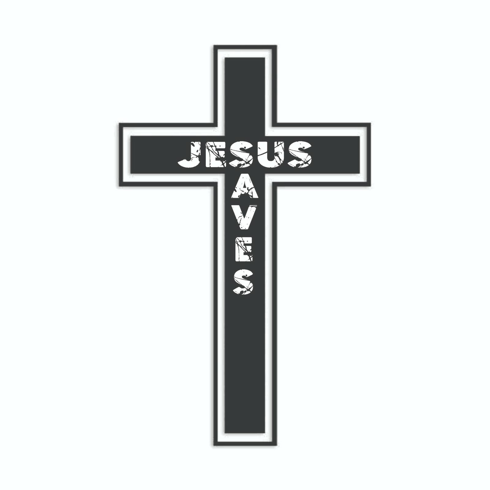 Cross with Jesus Saves in Distressed Letters Sticker Decal