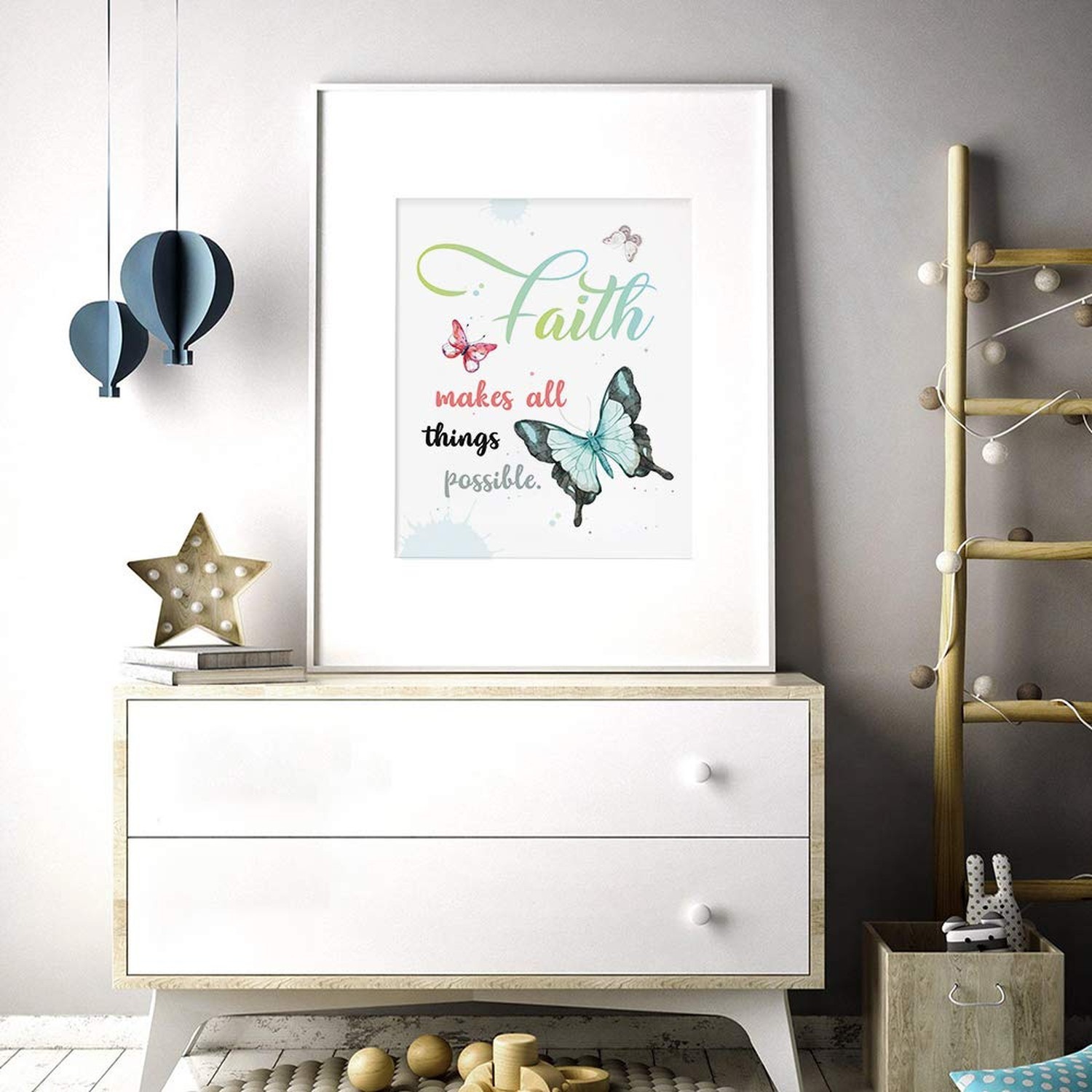 Watercolor Butterfly Inspirational Quote Wall Art Print, Faith Love Dreams Be…