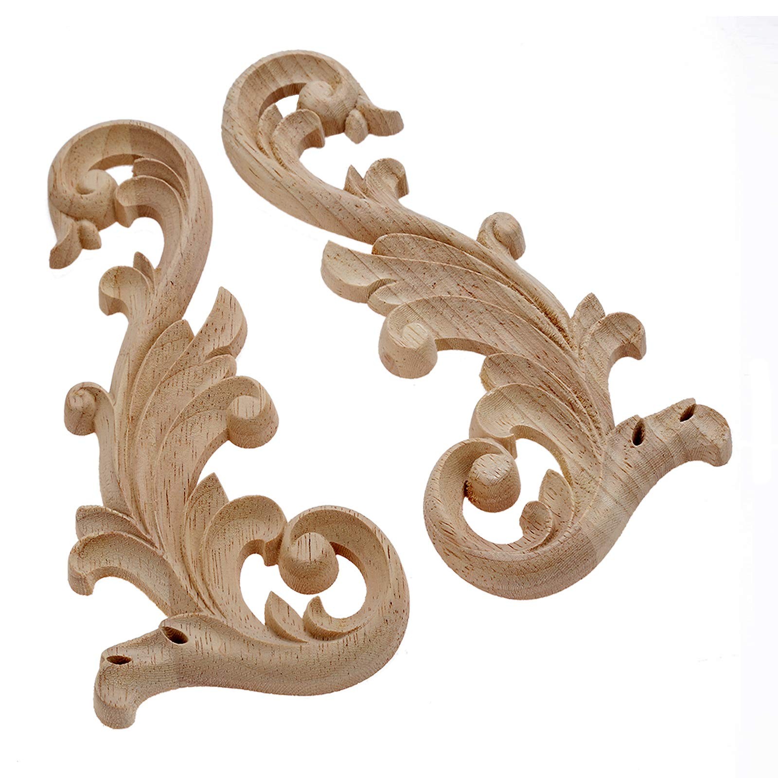 2-Pair Clear Carved Wood Appliques Onlay, 24x12cm/9.45×4.72inch, Door Decorat…