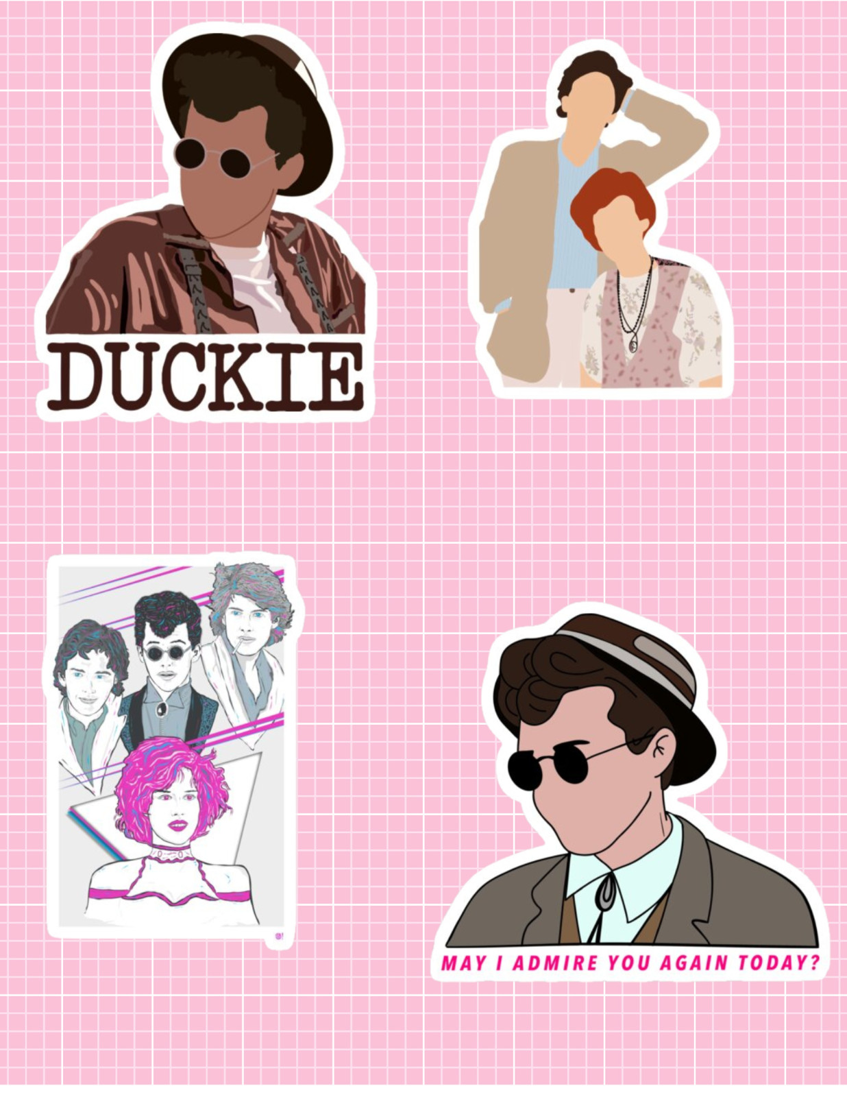 Pretty In Pink 80's Cult Classic Movies 4pc Sticker Pack