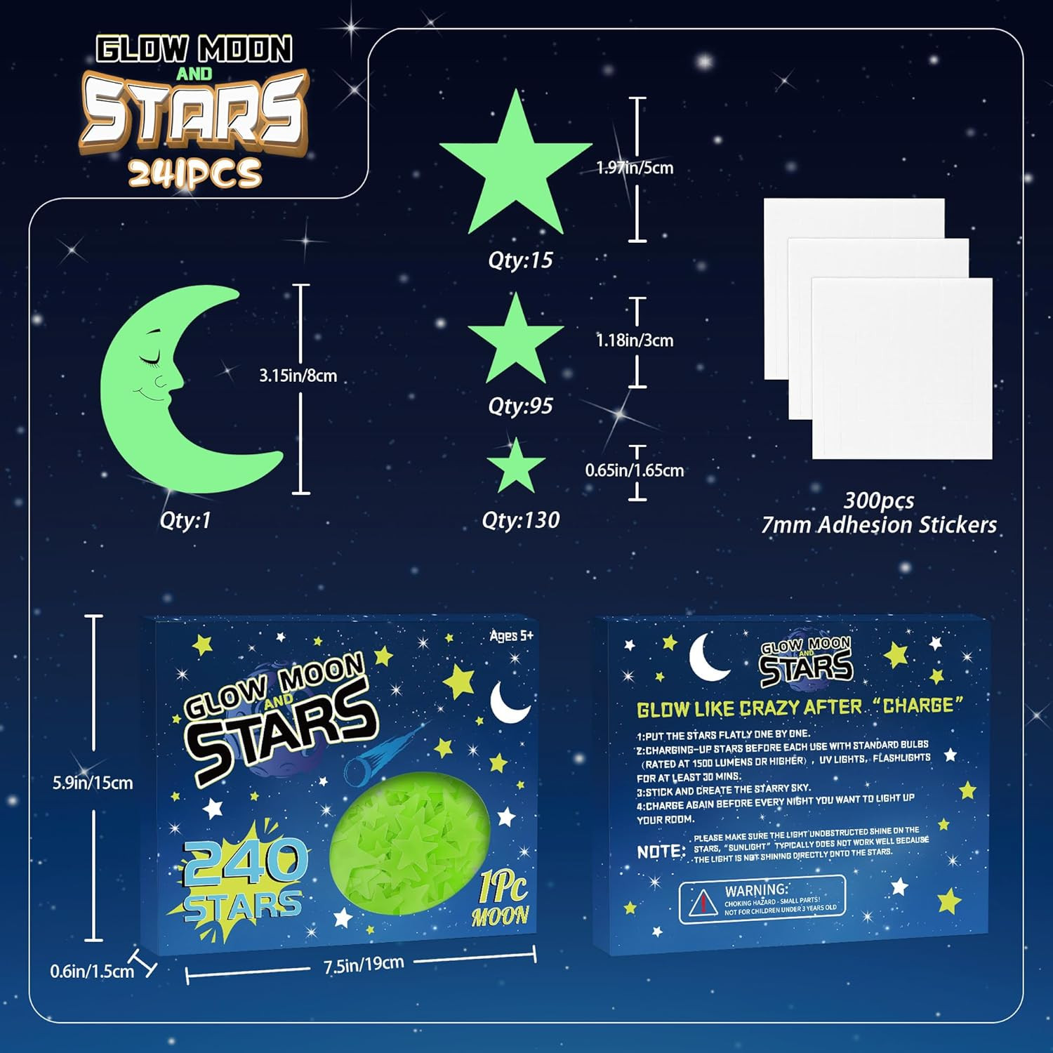 241PCS Glow in the Dark Stars Stickers for Ceiling Wall Room Decor – Green