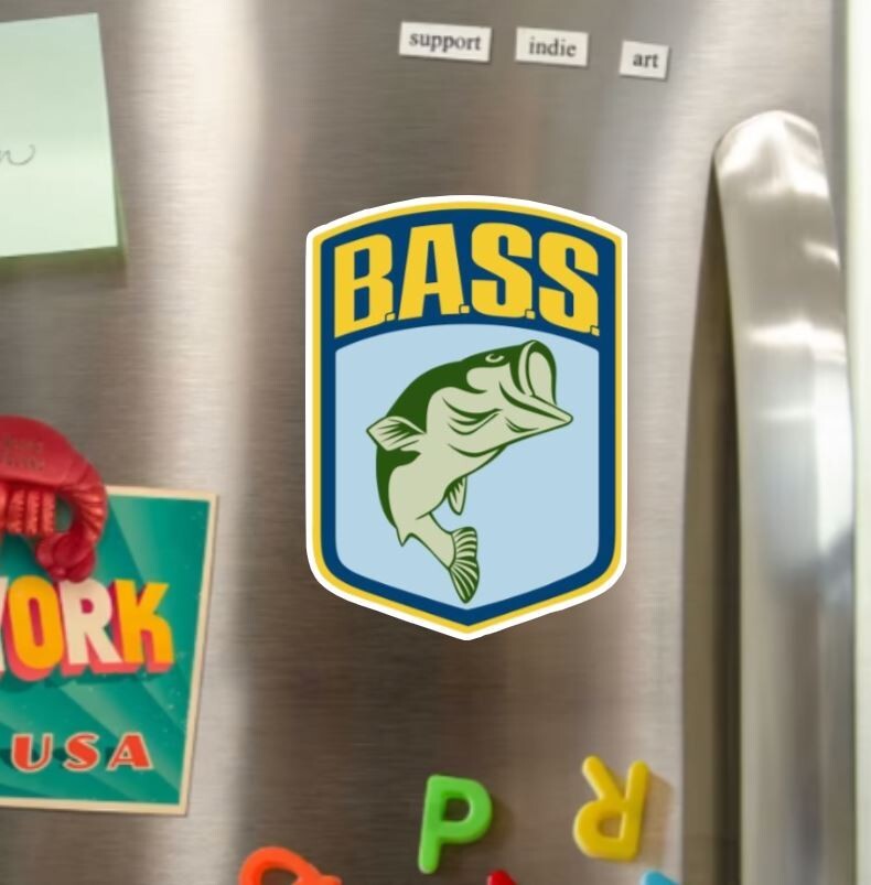 BASS Fishing Shield Die Cut Glossy Fridge Magnet