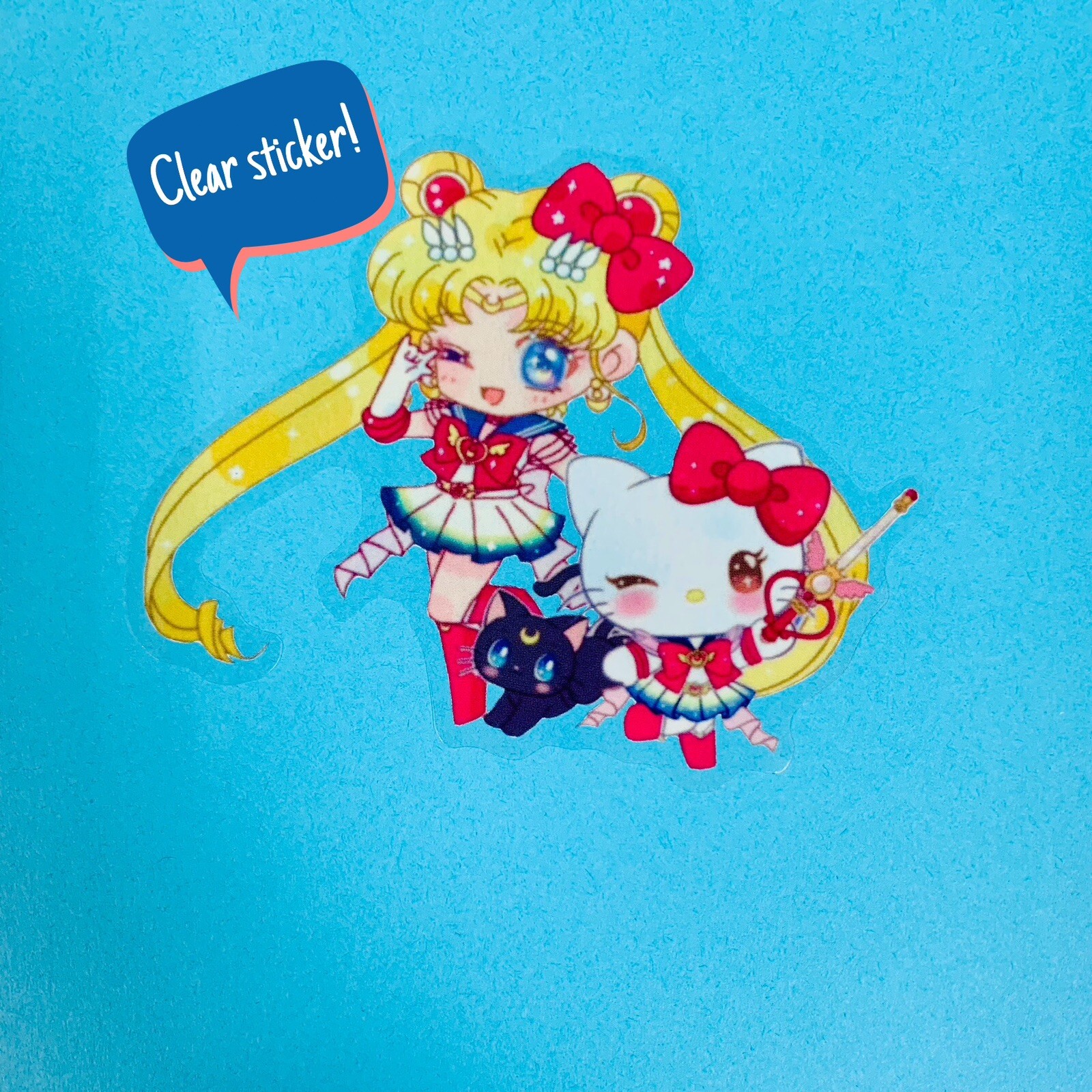 Sailor Moon x Sanrio Sticker SET OF 6, Clear Decals 3.5” Hello Kitty Kuromi