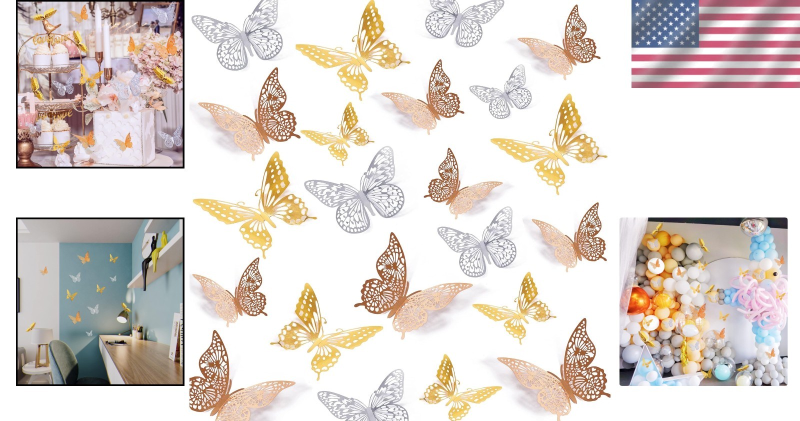 72 Pc 3D Metallic Butterfly Wall Decor – Elegant Removable Stickers | Kids Room