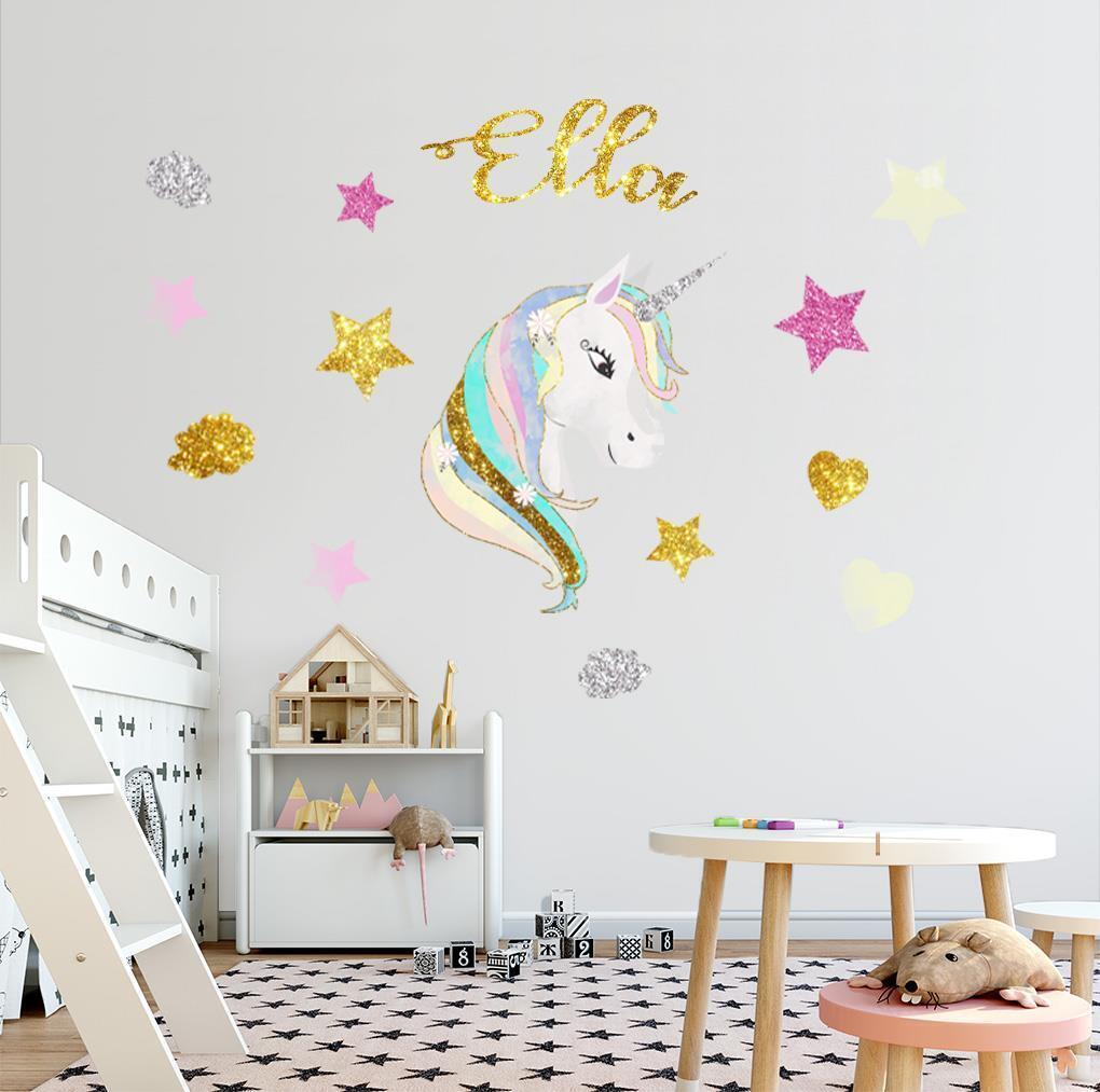 Unicorn Set Personalized Name Wall Sticker Decal Mural Art Girls Bedroom WC354