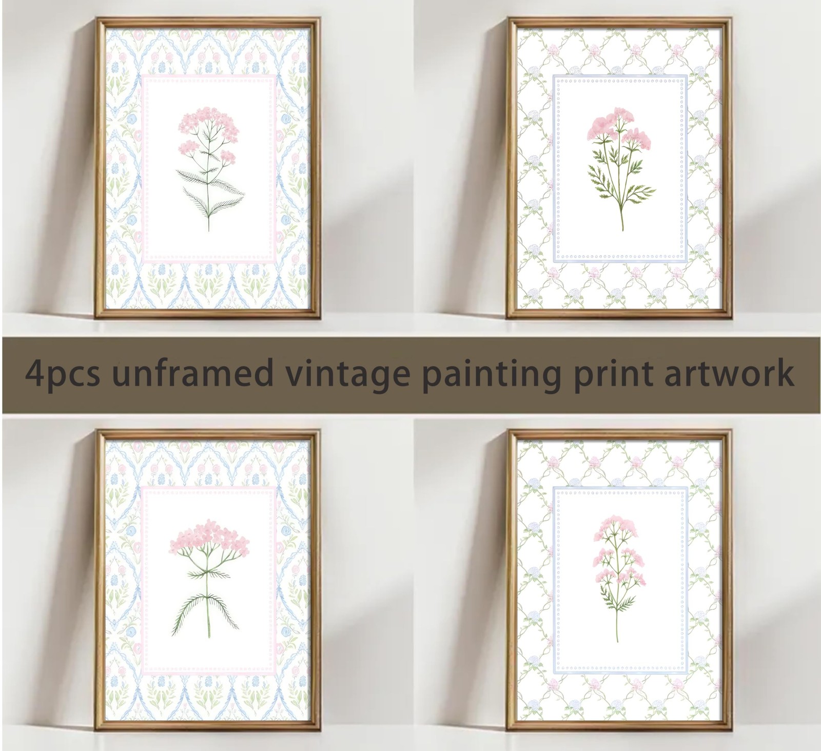 Pink Blue Floral Nursery Wall Art Watercolor Wildflower Pictures Wall Decor S…