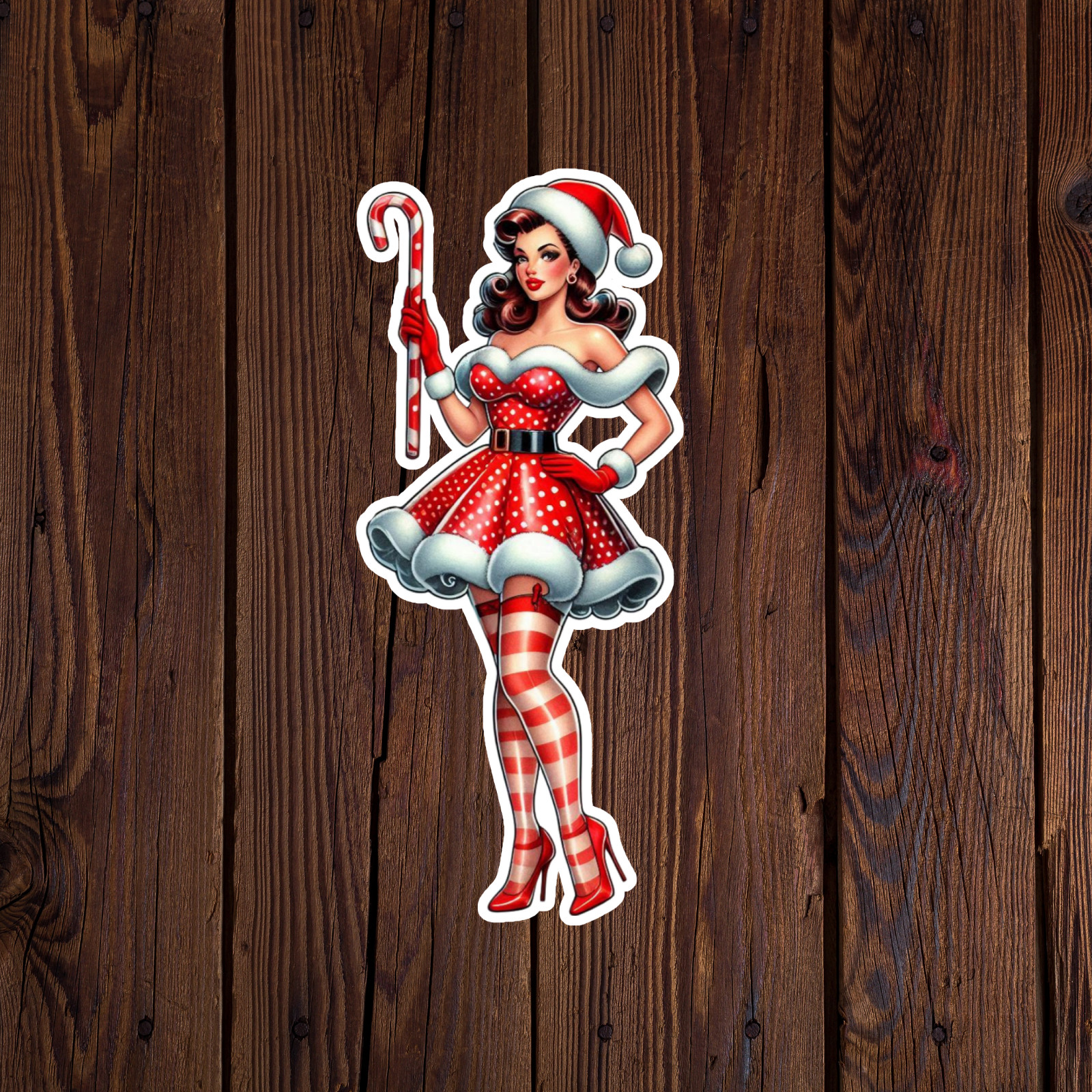 Pinup girl sticker vinyl decal sexy christmas dress high heels red lips
