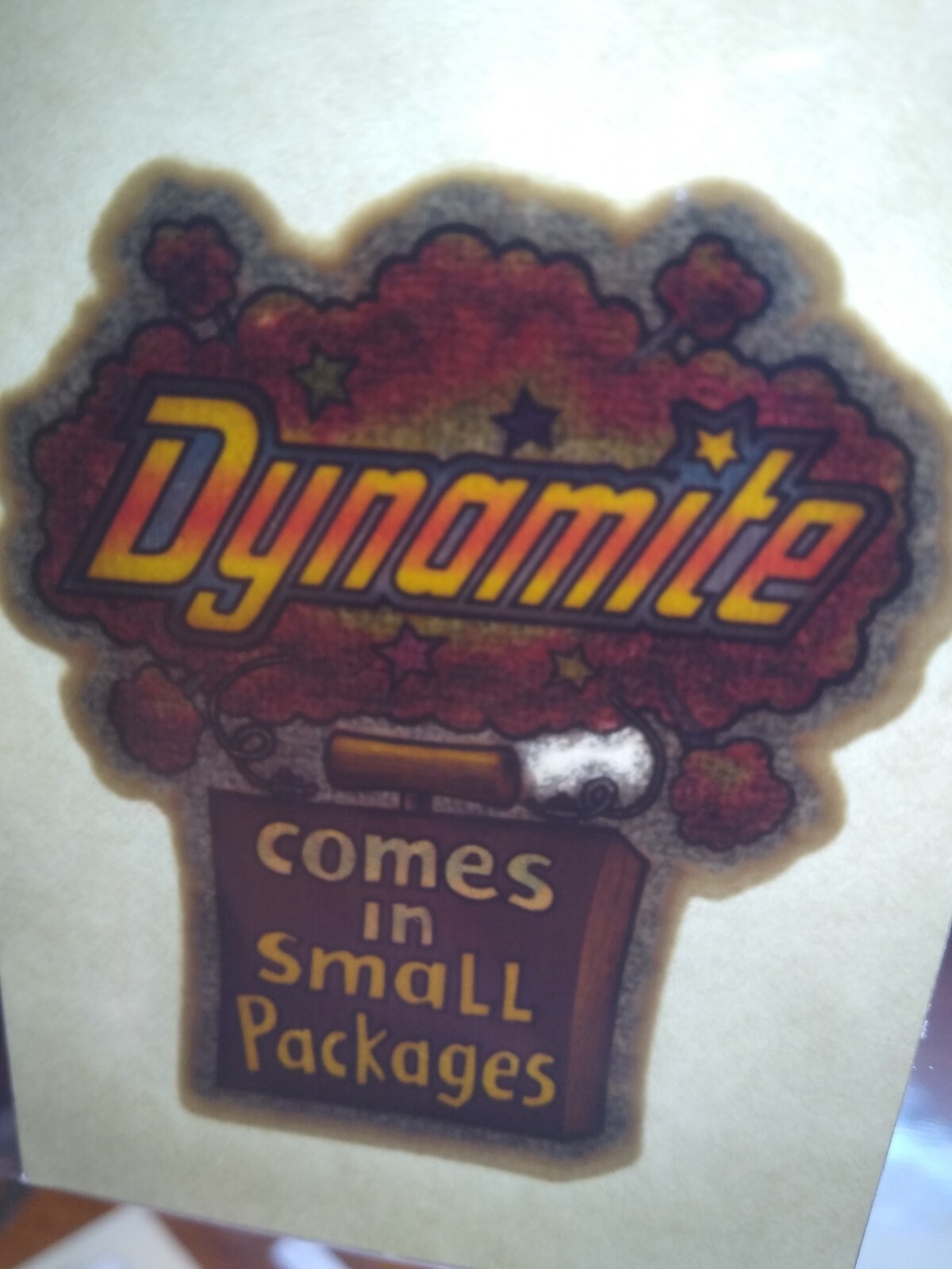 Dynamite Comes In Small Packages Screamin Gleamin Glitter Iron-On Decal Donruss