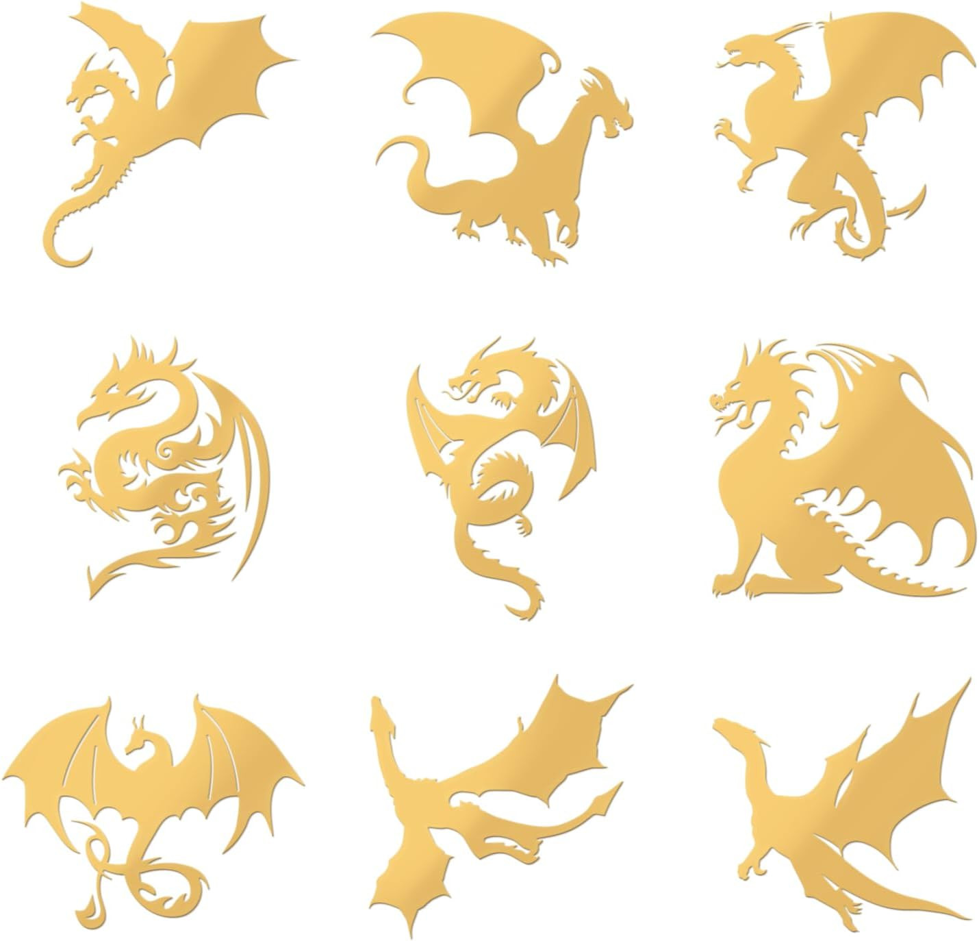 9 Pcs 1.6X1.6 Inch Dragon Pattern Stickers Self Adhesive Metal Stickers Golden S