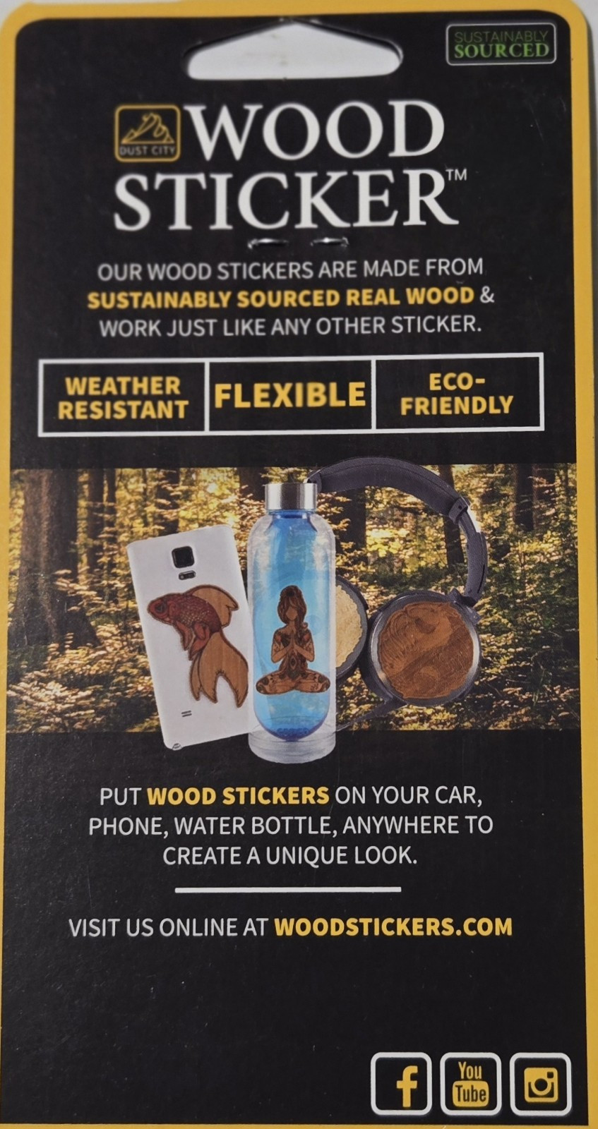 Dust City Wood Sticker "Explore" biodegradable, dishwasher safe, flexible. USA