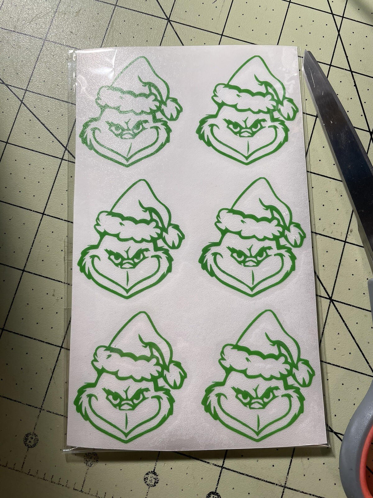 (6) 2inch Grinch die cut Vinyl Decals for Christmas Ornaments #96