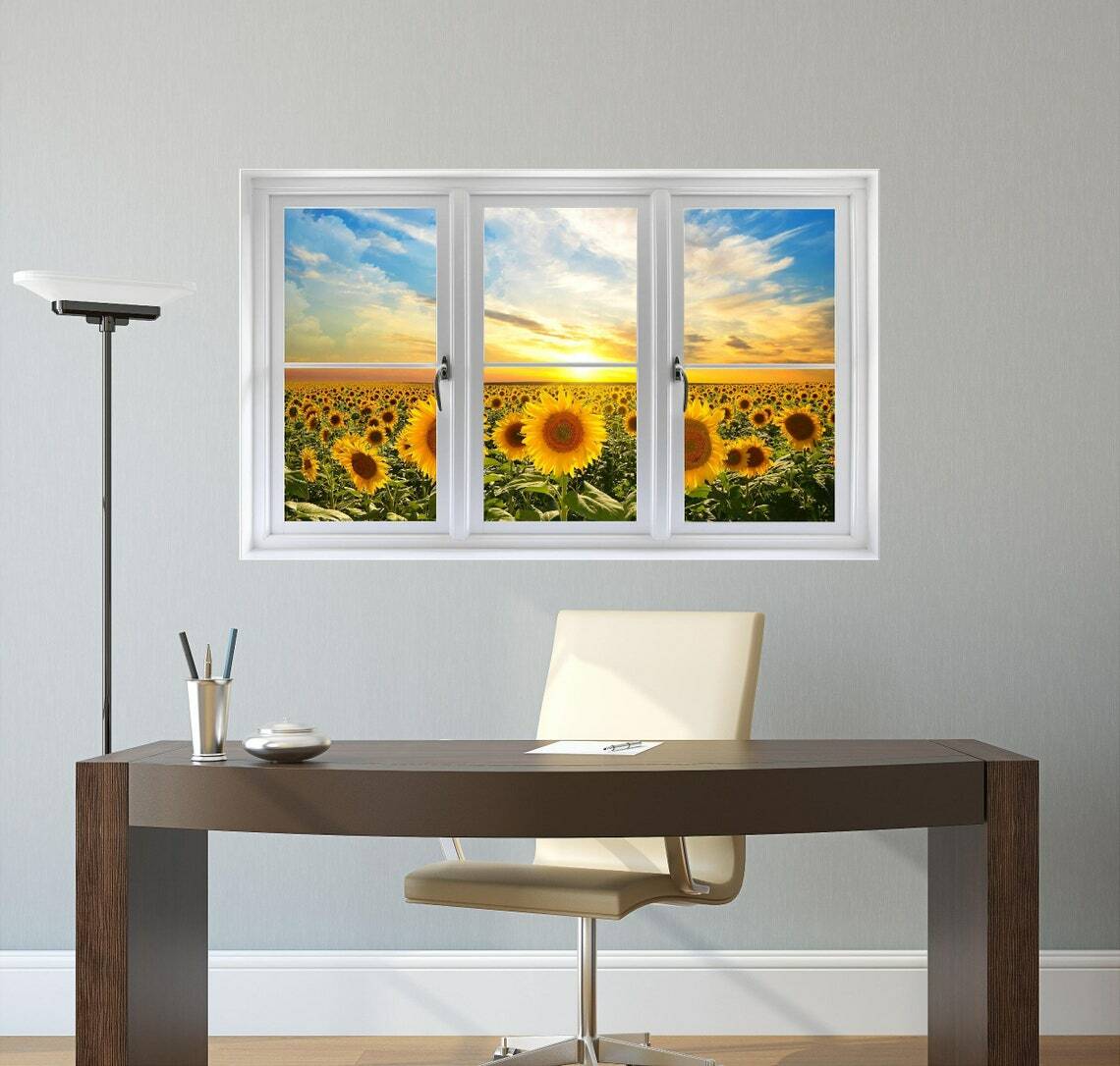 WindowScape Sunflower Field Sunset #2 3D Window Wall Decal Vinyl Wall Sticker