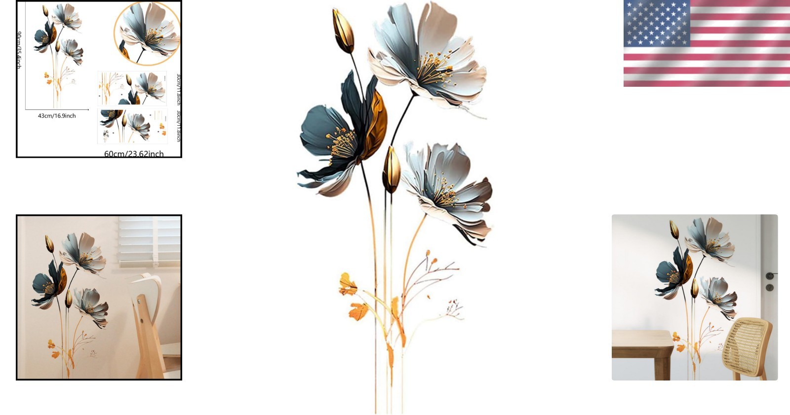 Reusable Gold Floral Wall Art Murals – Perfect for Girls’ Bedrooms & Nurseries