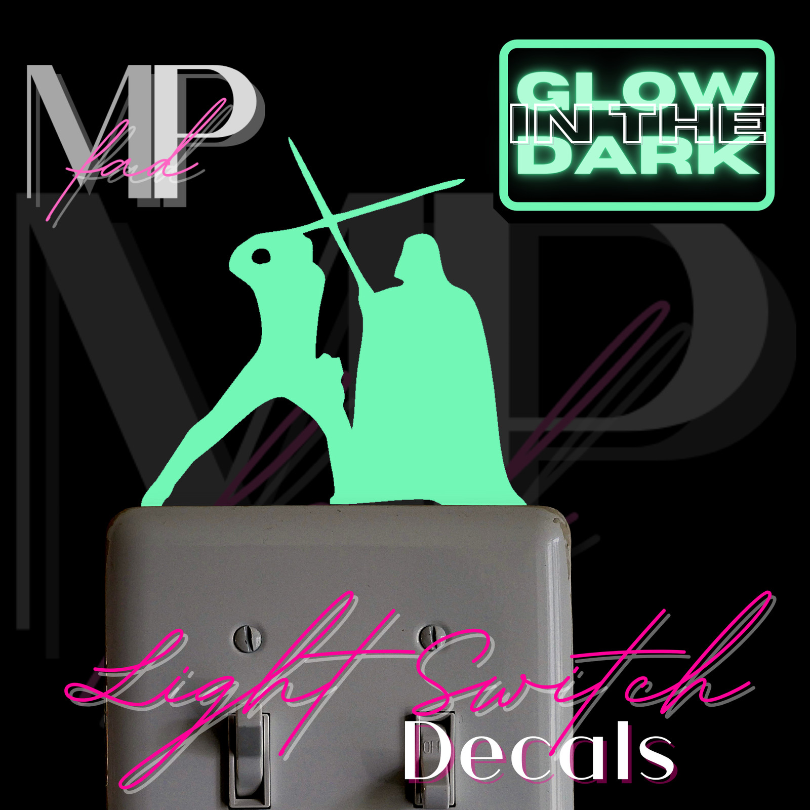 Star Wars Light Switch Vinyl Sticker Decal GLOW-IN-THE-DARK LUKE SKYWALKER VADER