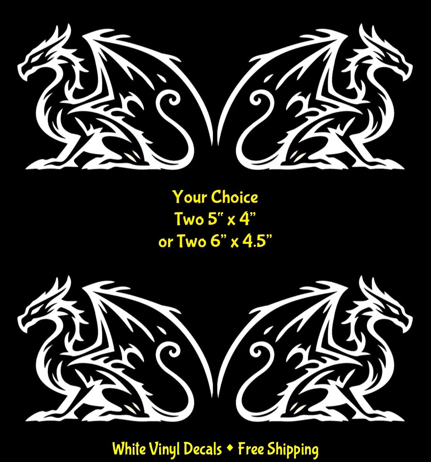 Retro Dragons Mirrored White Decals Car Windows Laptop Tumbler Tablet Mugs