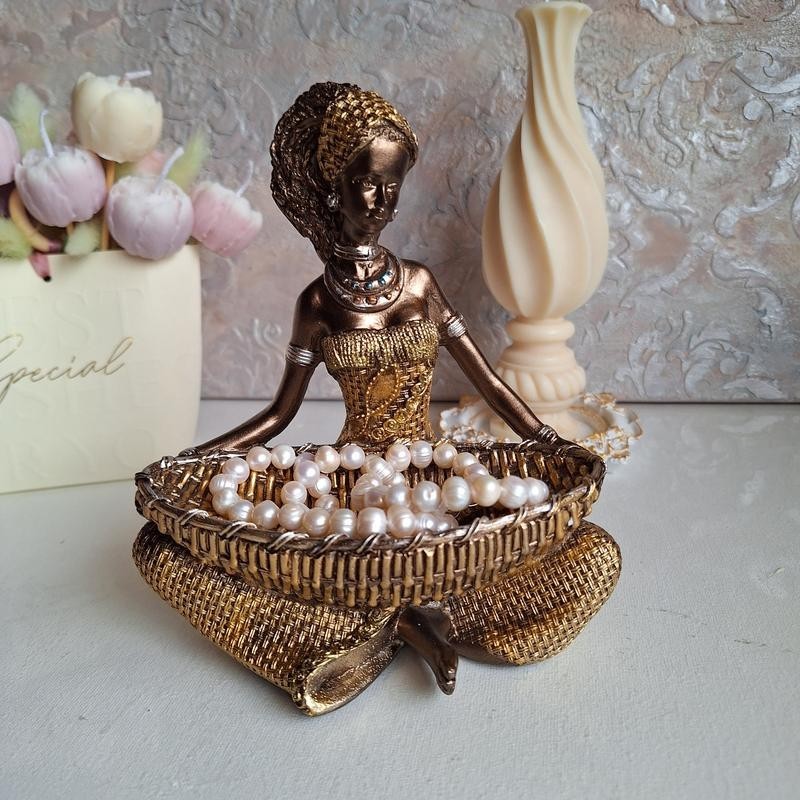 African Woman Statue Jewelry & Key Holder Resin Figurine Home Decor