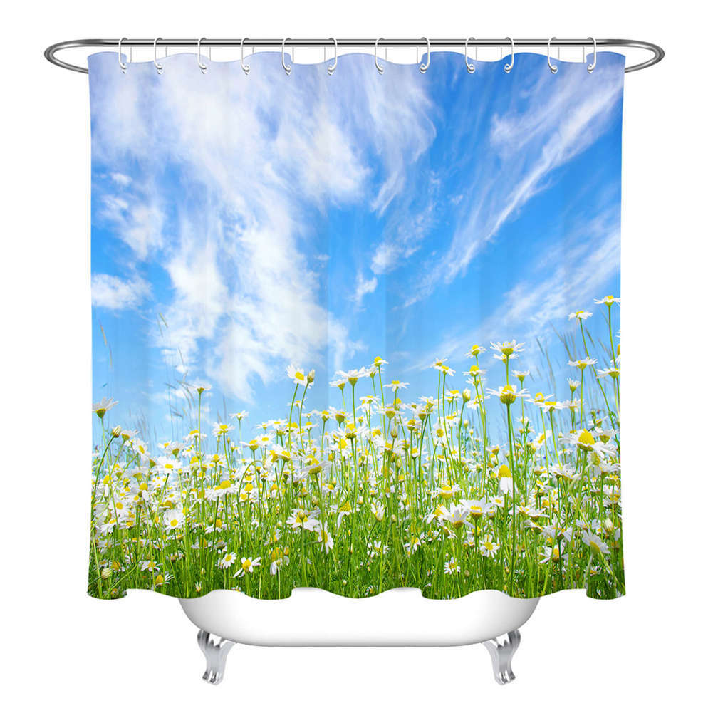 Blue Sky Waterproof Bathroom Polyester Shower Curtain Liner Water Resistant