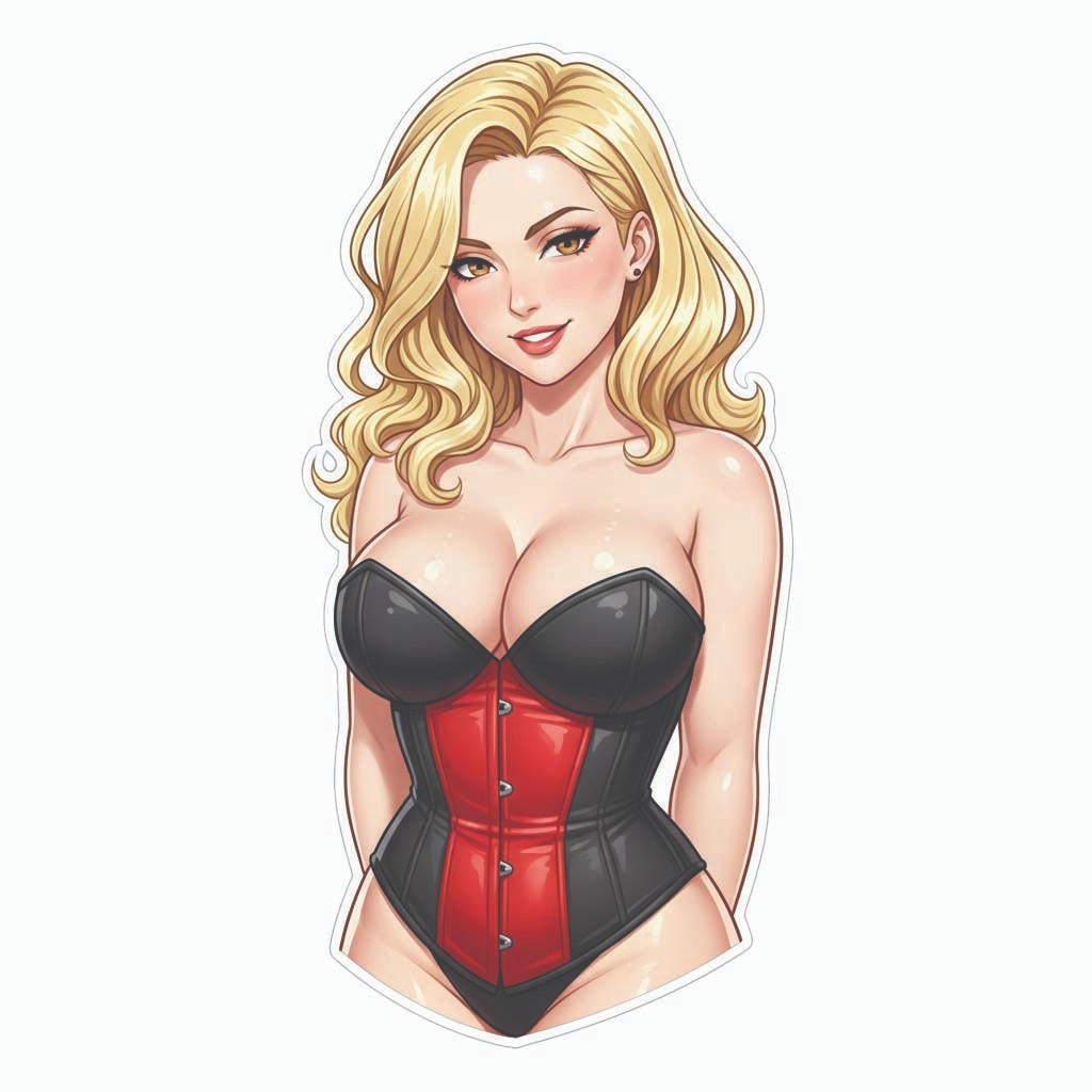 Pinup girl Anime sticker vinyl decal corset busty cheeky sexy seductive AAA