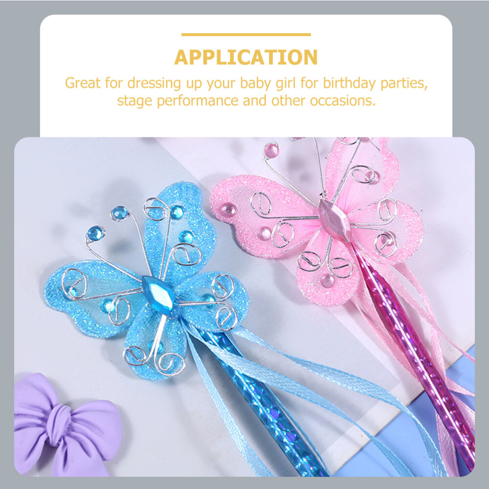 4PCS Pink Butterflies Fairy Wands Glitter Wand for Kids Fairy Godmother Wand
