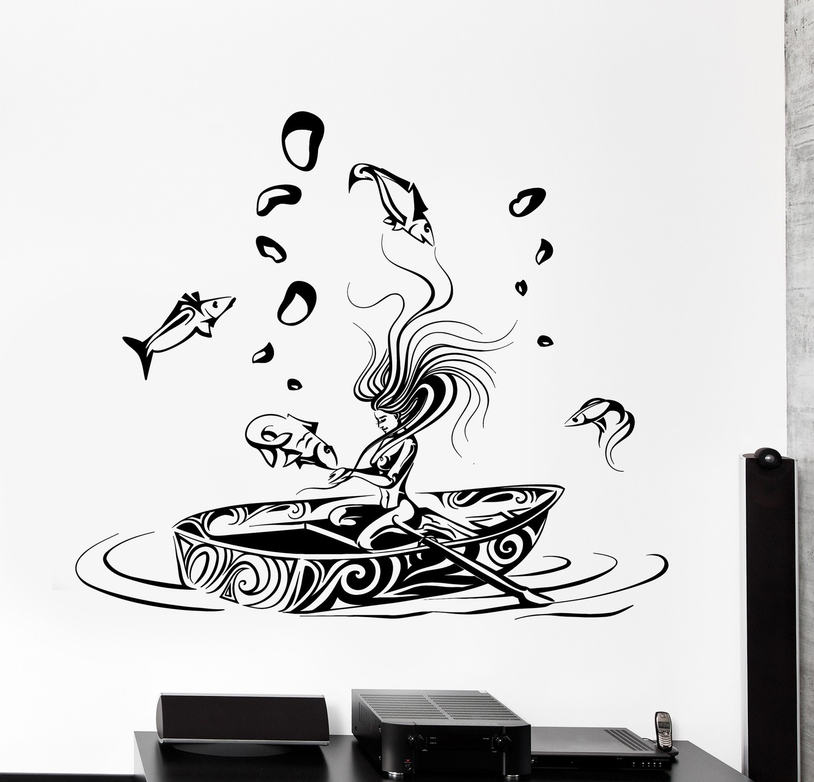 Wall Decal Girl Fantasy Fish Dream Fairtale Water Boat Decor z3988